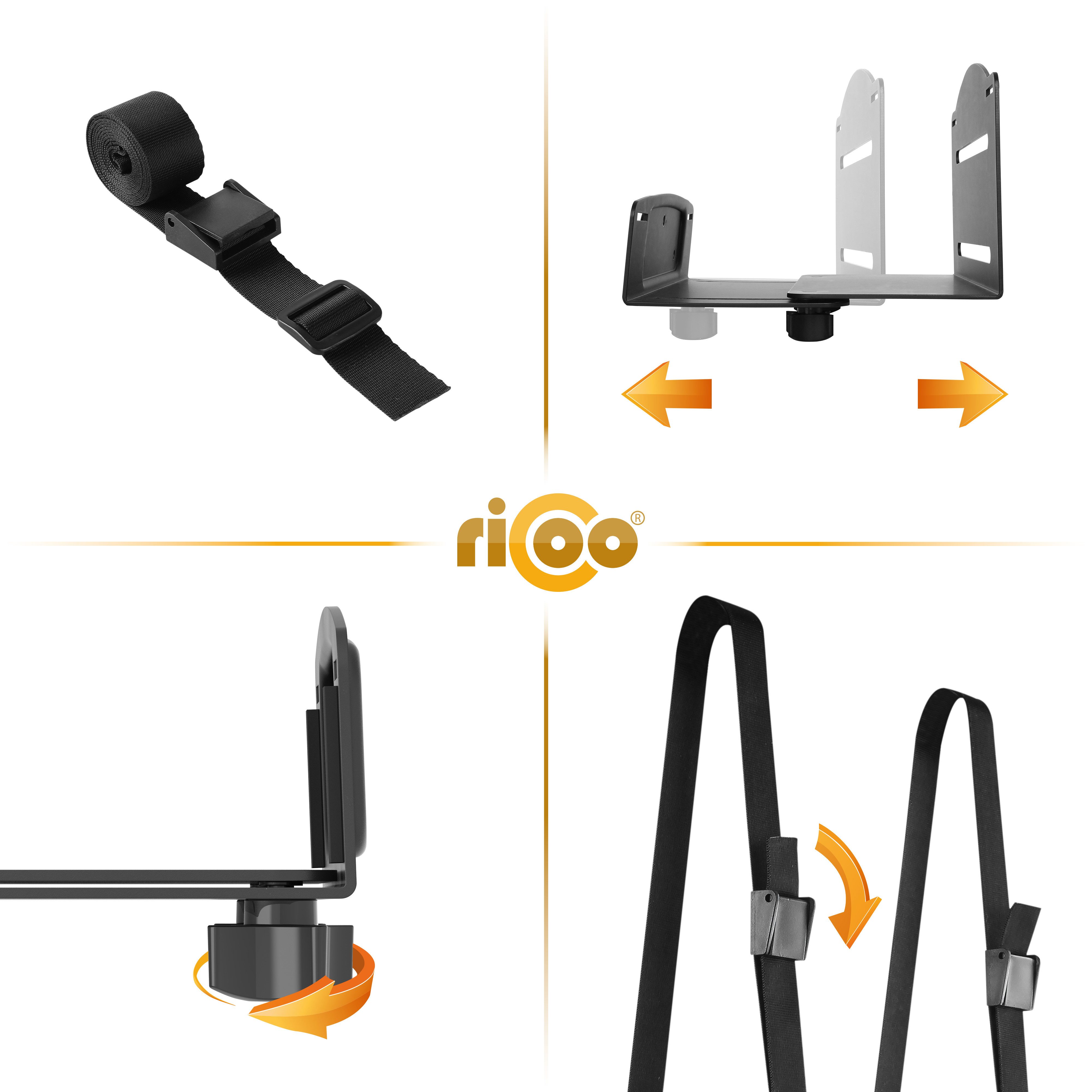 RICOO Halterung Rechner Halterung zur Wand-Montage TRH07, (Breite einstellbar, vertikale Befestigung, 1-tlg., max 10kg belastbar, Breite einstellbar: 122mm – 212mm, PC Halterung stehend an der Wand unter Schreibtisch Montage)