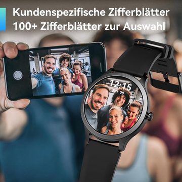 Woneligo mit Telefonfunktion DIY Dial Damen Smartwatch (1.32 Zoll, Andriod iOS), mit Herzfrequenz Schlaf Schrittzähler,100+Sportmodi Kamerasteuerung