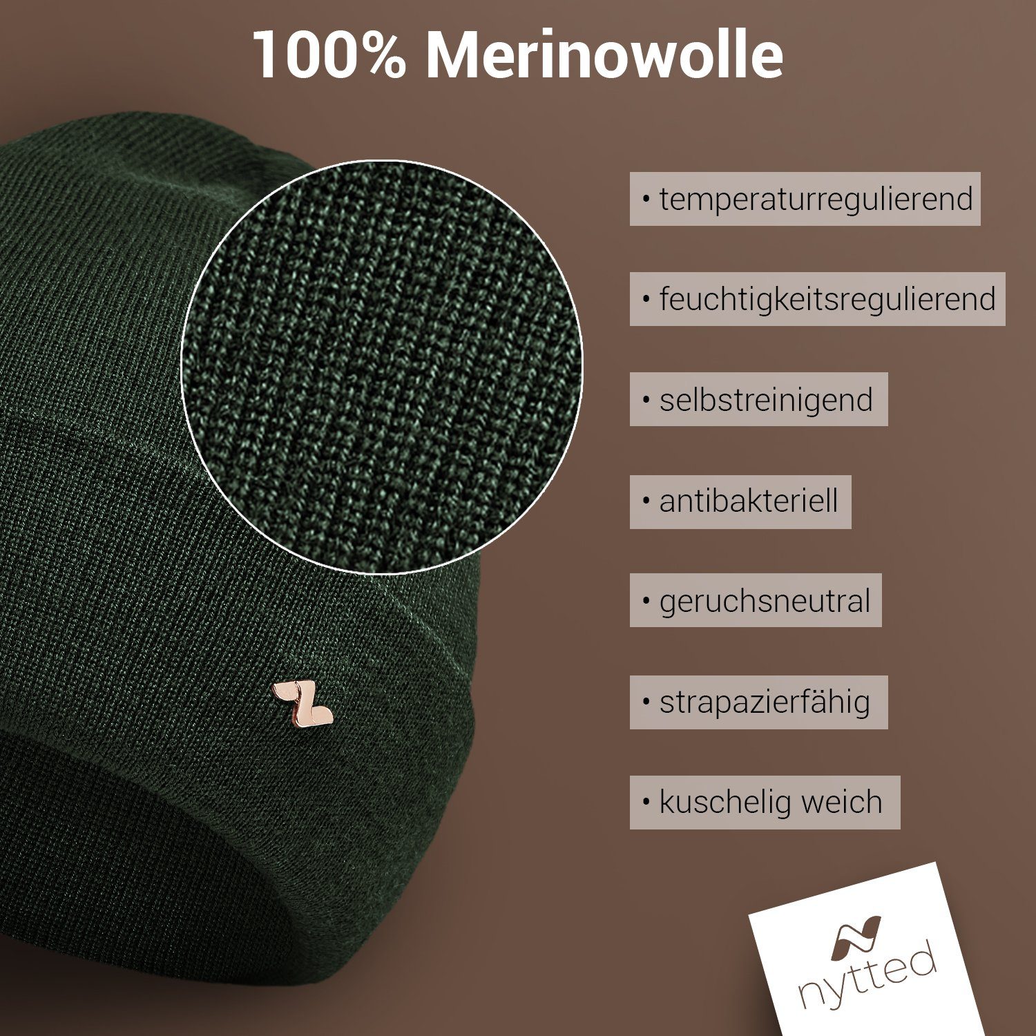 100% für Damen Made in NYTTED® Herren oliv Wintermütze & - Germany Beanie - Merino-Wolle -
