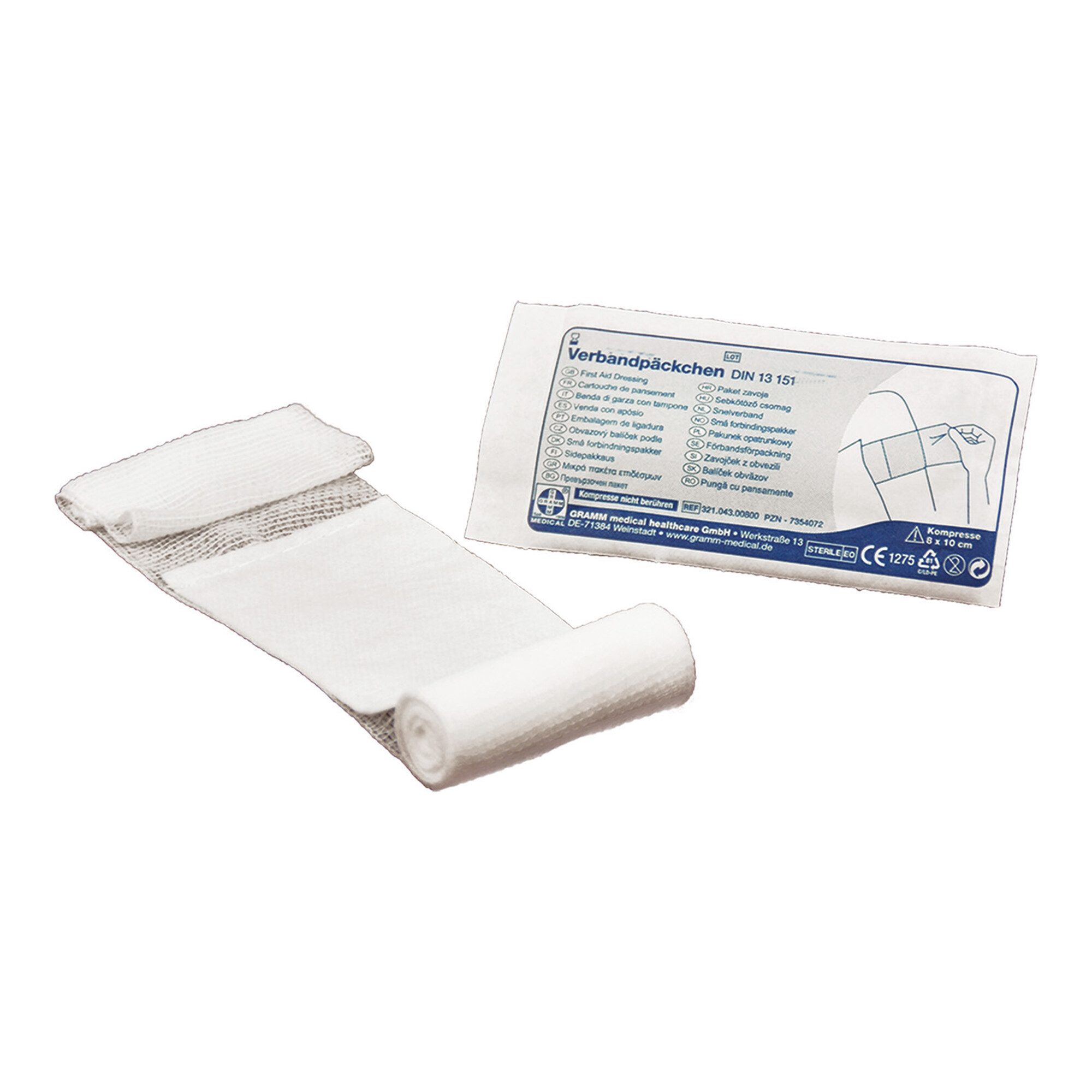 GRAMM medical Erste-Hilfe-Set Gramm Medical Verbandpäckchen steril, DIN 13 151-M (mittel), 80 x 100