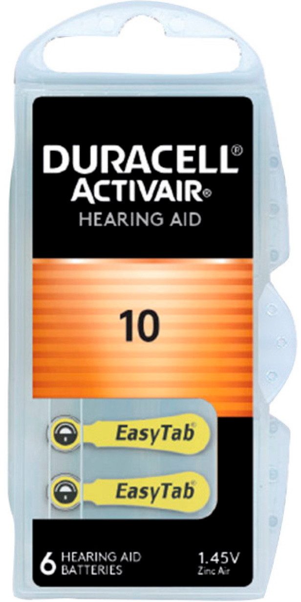 Duracell 6 Activair Typ 10 Zink-Luft Hörgerätebatterien im 6er Blister Batterie
