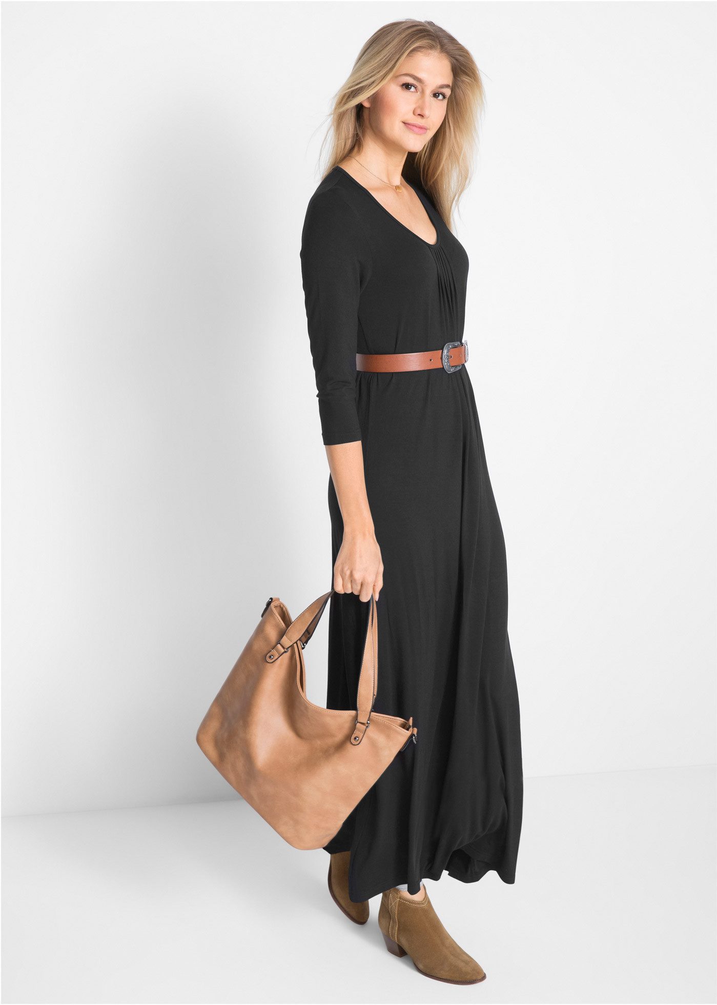 bonprix Maxikleid für Casualmode im Frühjahr und Sommer, A-Linie, mit 3/4-Ärmeln