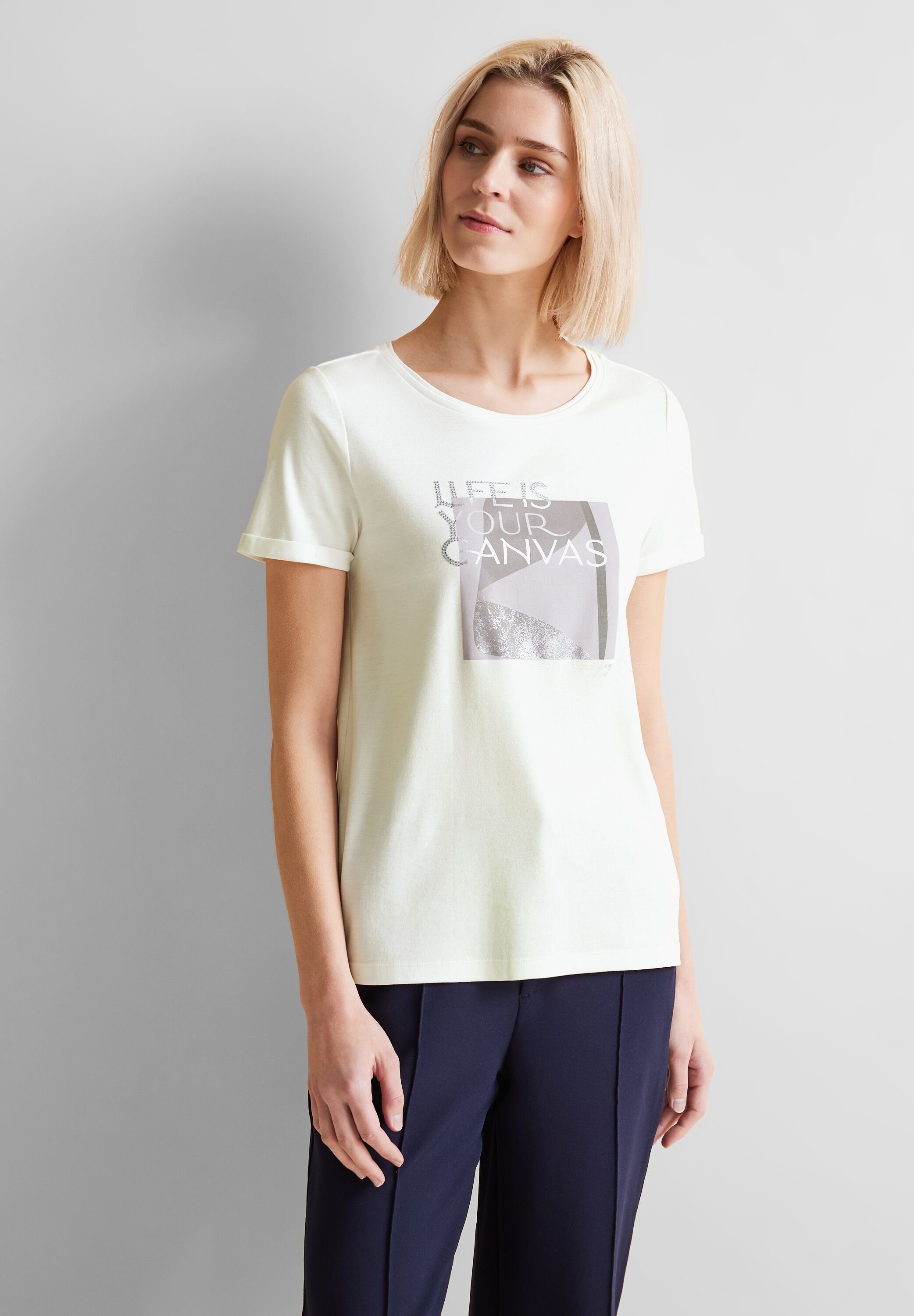 STREET ONE T-Shirt mit Rundhalsausschnitt, Schimmerdetail | T-Shirts