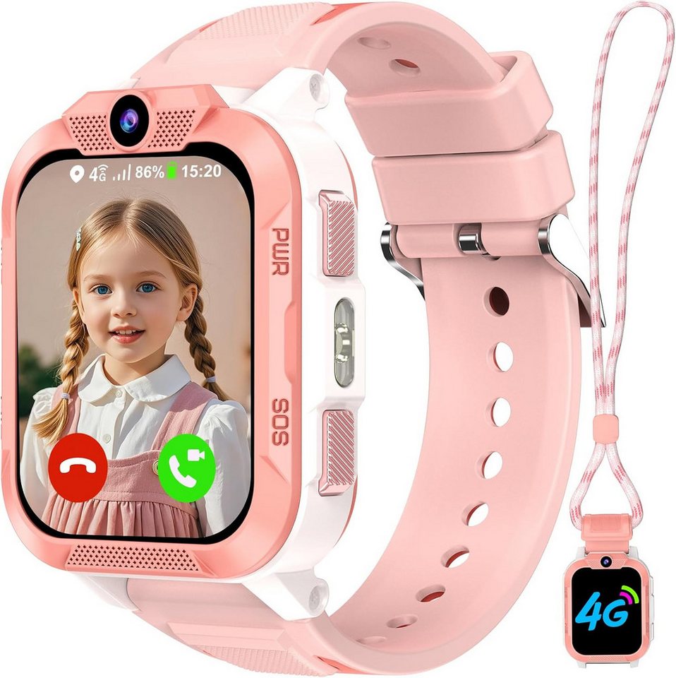 blackview Kinder-Smartwatch mit SIM-Kartensteckplatz,GPS + WiFi + LBS-Tracker,4G Smartwatch (1.85 Zoll, iOS&Android), 1-tlg., Magnetisches Ladekabel, Smartwatch-Gehäuse mit Nackenband, Taschenlampe, SOS Notruf, Schulmodus, Telefonanruf, Sprachchat, IP67