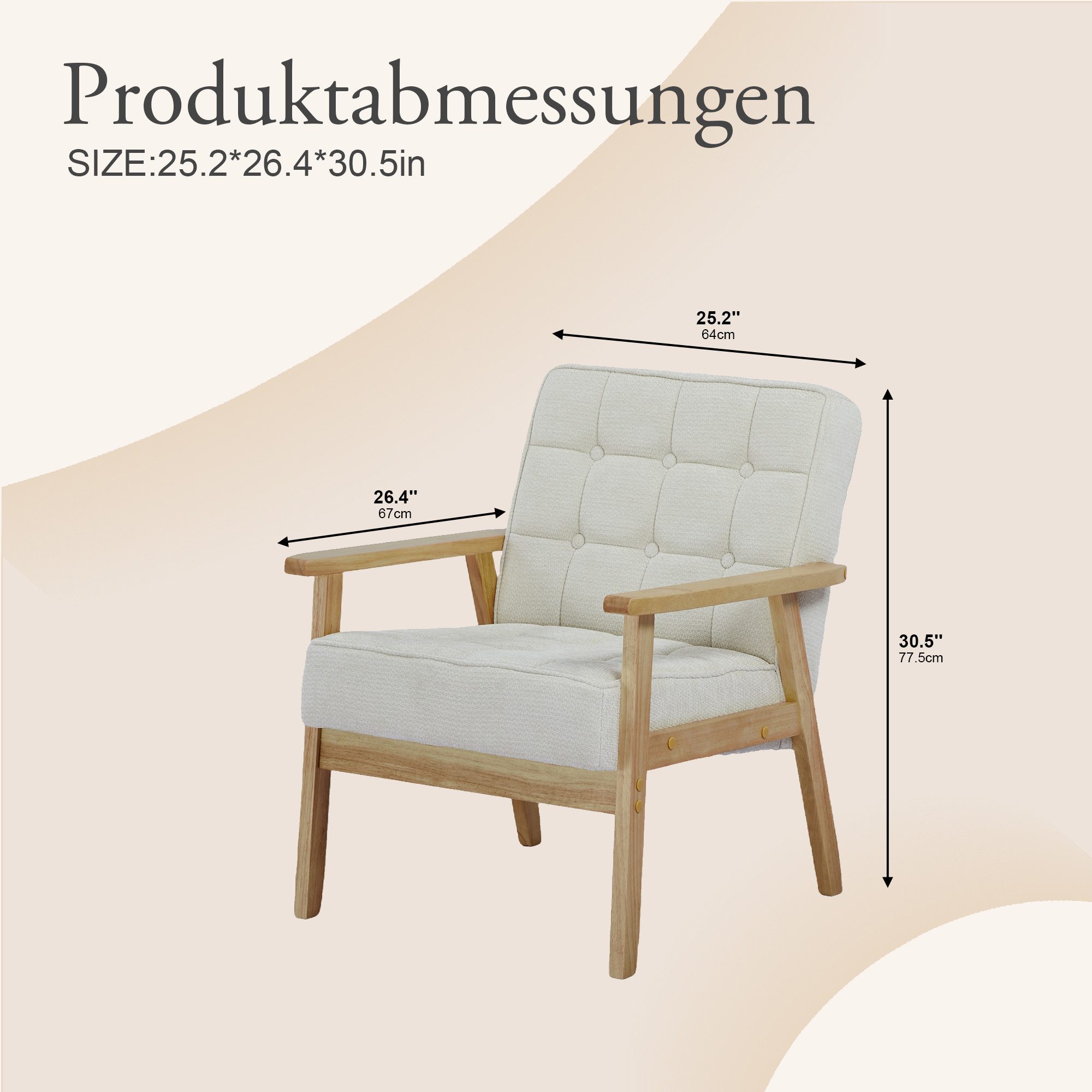 SteeLong Sessel Armlehnstuhl, Wohnzimmer, Skandinavien, atmungsaktives Leinen, Beige (1-St), Polstersessel mit hellem Naturfinish & atmungsaktiver Polsterung