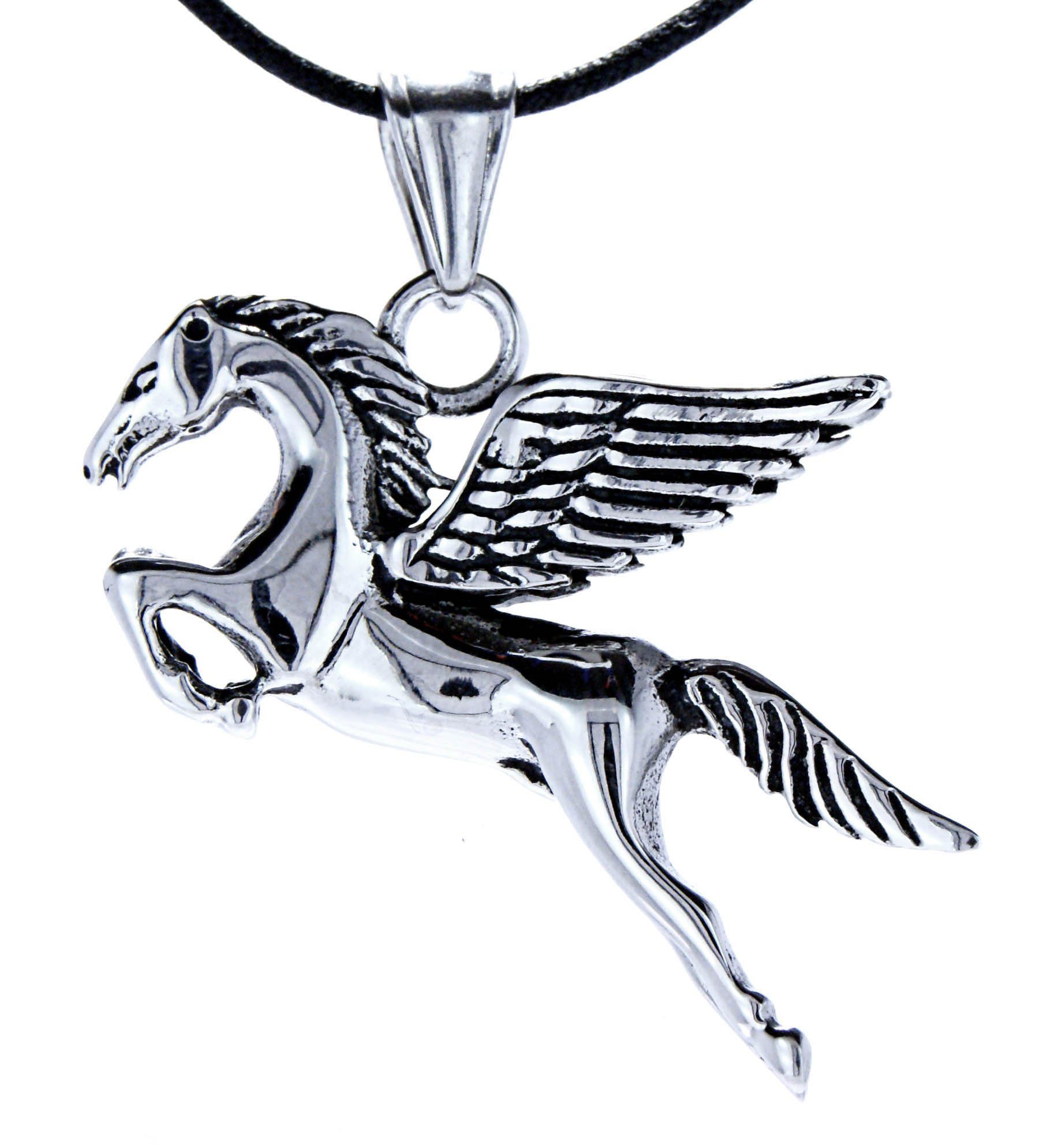 of Kettenanhänger beidseitig aus Kiss geflügeltes 3D Pegasus Edelstahl Pferd Leather