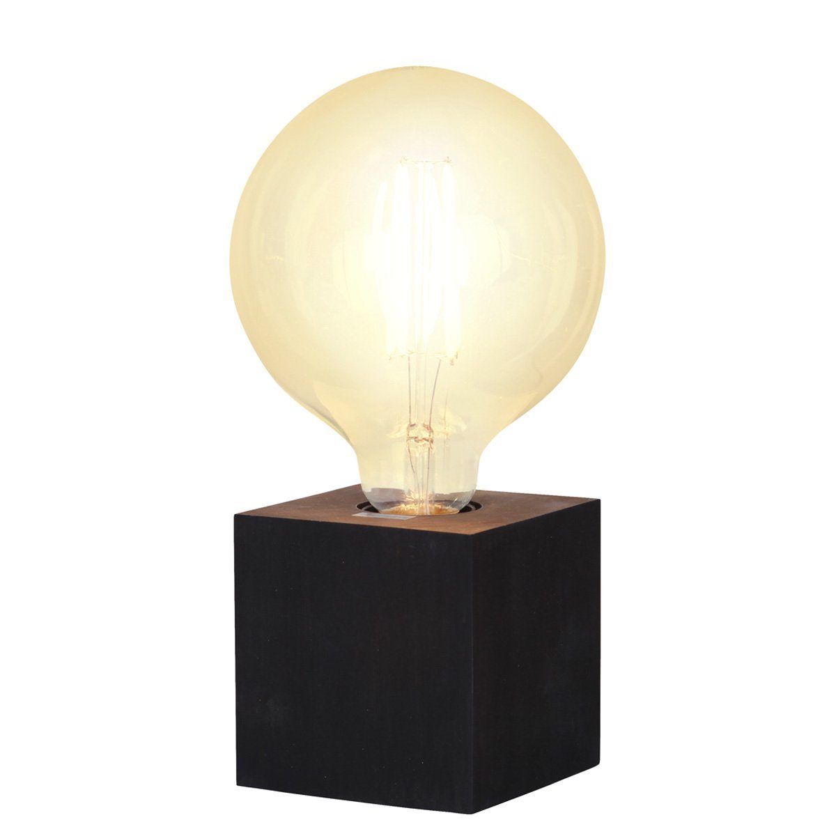 STAR TRADING Tischleuchte Lampenhalterung Tischleuchte Würfel E27 9cm stehend Schalter Holz