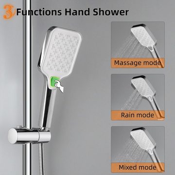 SHANFO Duschsystem mit Thermostat,Regendusche mit Armatur,Duschset, 1 Strahlart(en), mit Handbrause und 300 * 190MM Quadrat Regenbrause,Ein Tasten