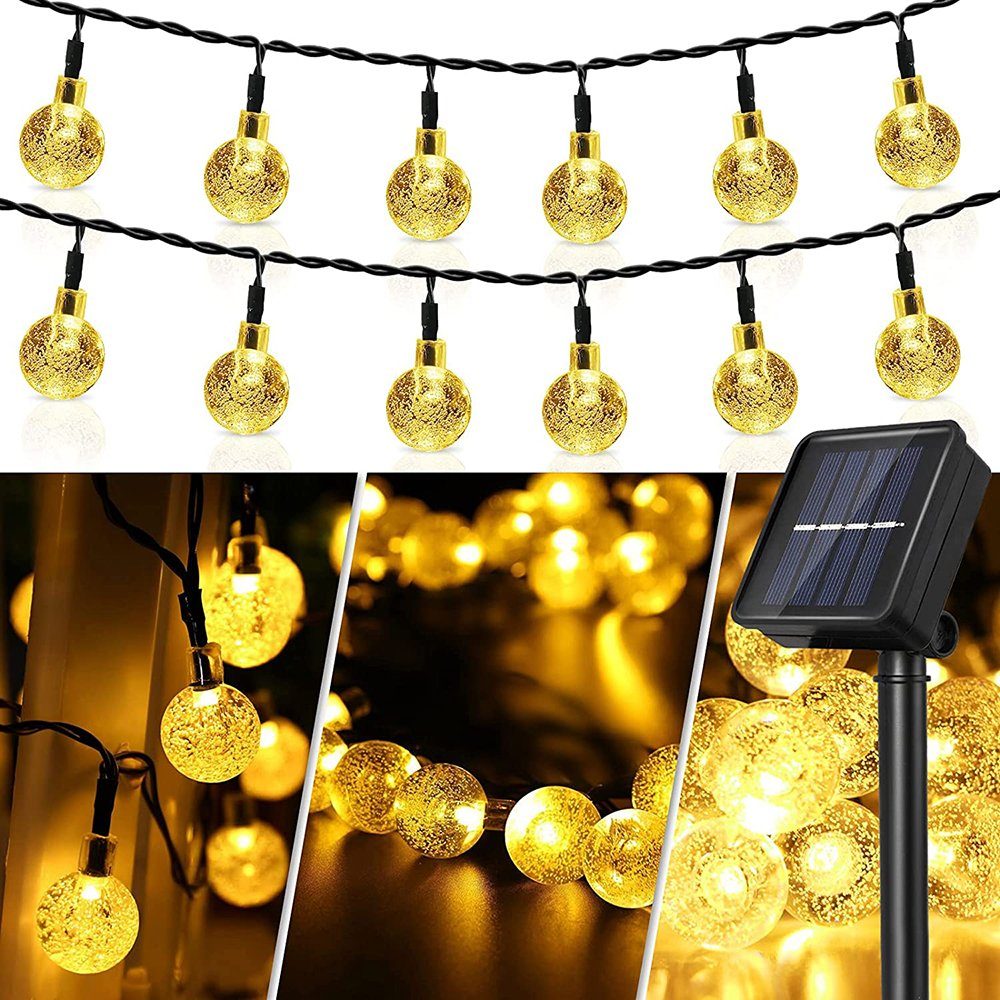 MUPOO LED-Lichterkette LED-Solarleuchten 5M Farben,für 2/8 Dekor 9.5M 50LEDs Modi, Wasserdicht,3 Außen-lichterkette Party Patio Festliche Weiß Garten Warmes 20LEDs