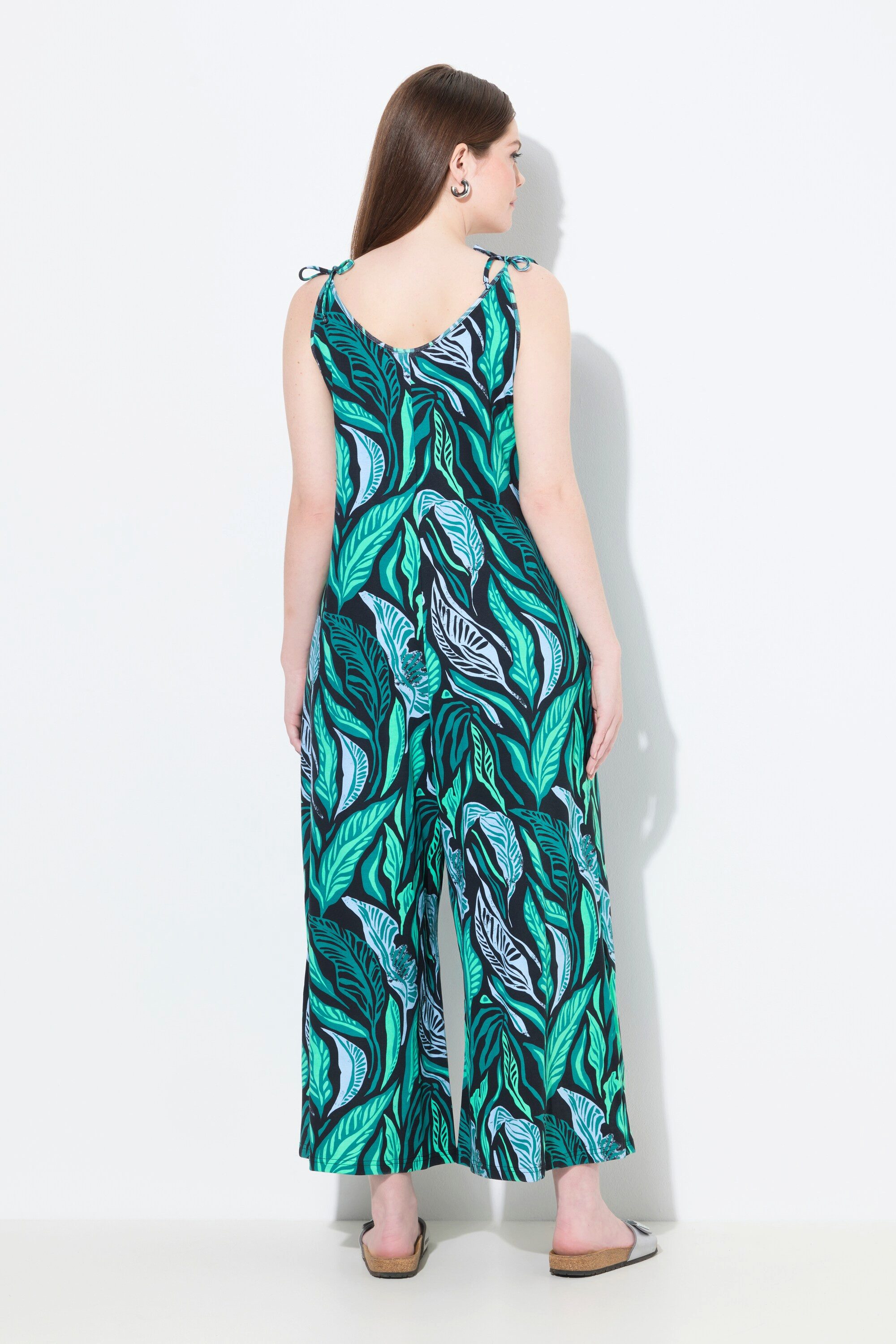 Ulla Popken Schlupfhose Jersey-Jumpsuit Dschungel Binde-Träger