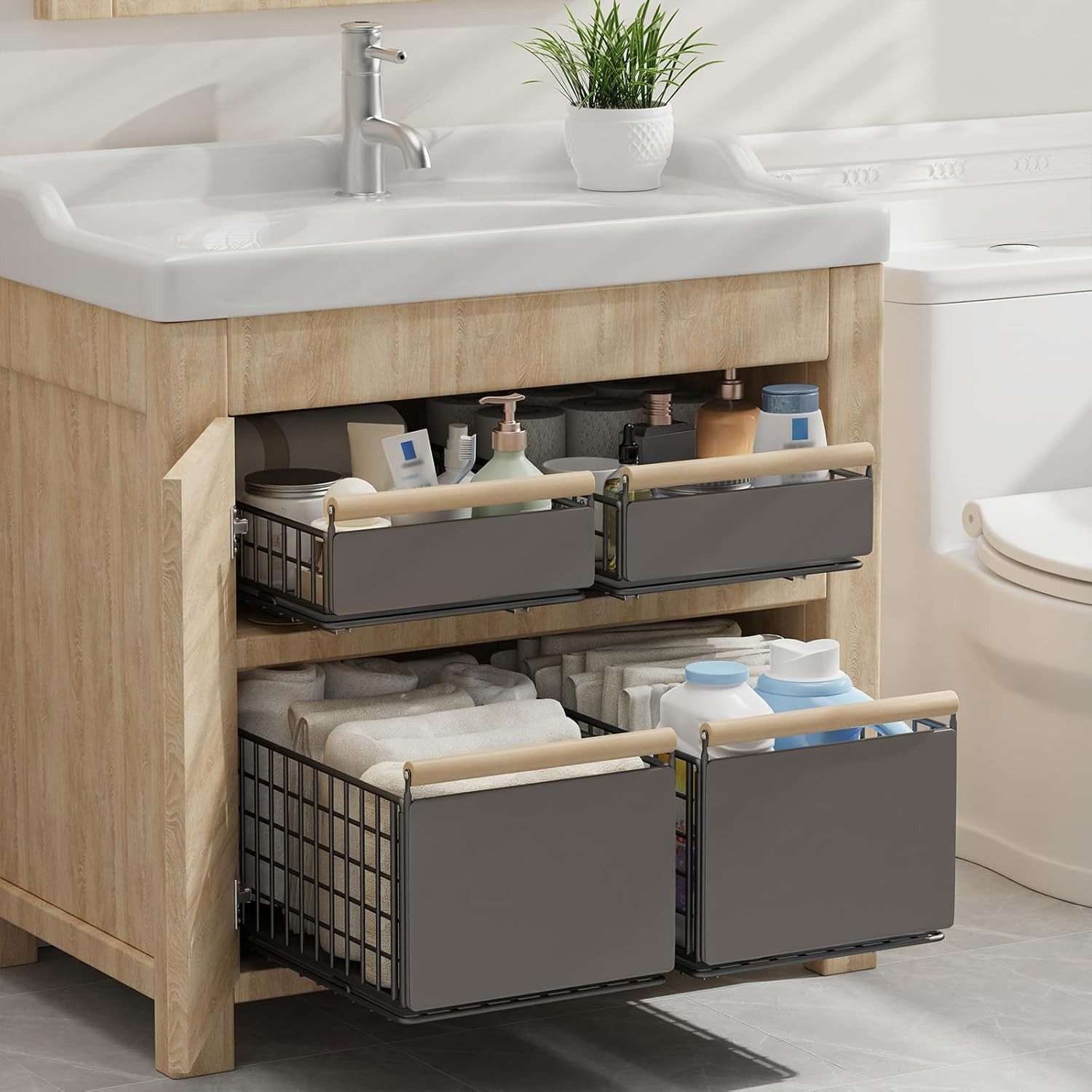 BlingBin Küchenregal Teleskopschublade Schublade Faltbare Erweiterbar Küchenschublade, 4 Stück 4-tlg., 2 Stück Teleskopschublade, Faltbarer Schrank-Organizer