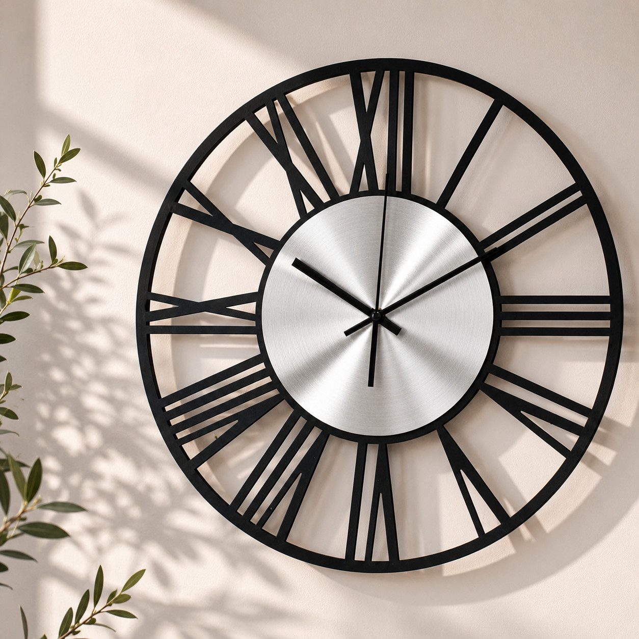K&L Wall Art Wanduhr industrielle Metalluhr ohne Tick-Geräusche Silber Wanduhr Küchenuhr (leises Quartz Uhrwerk)