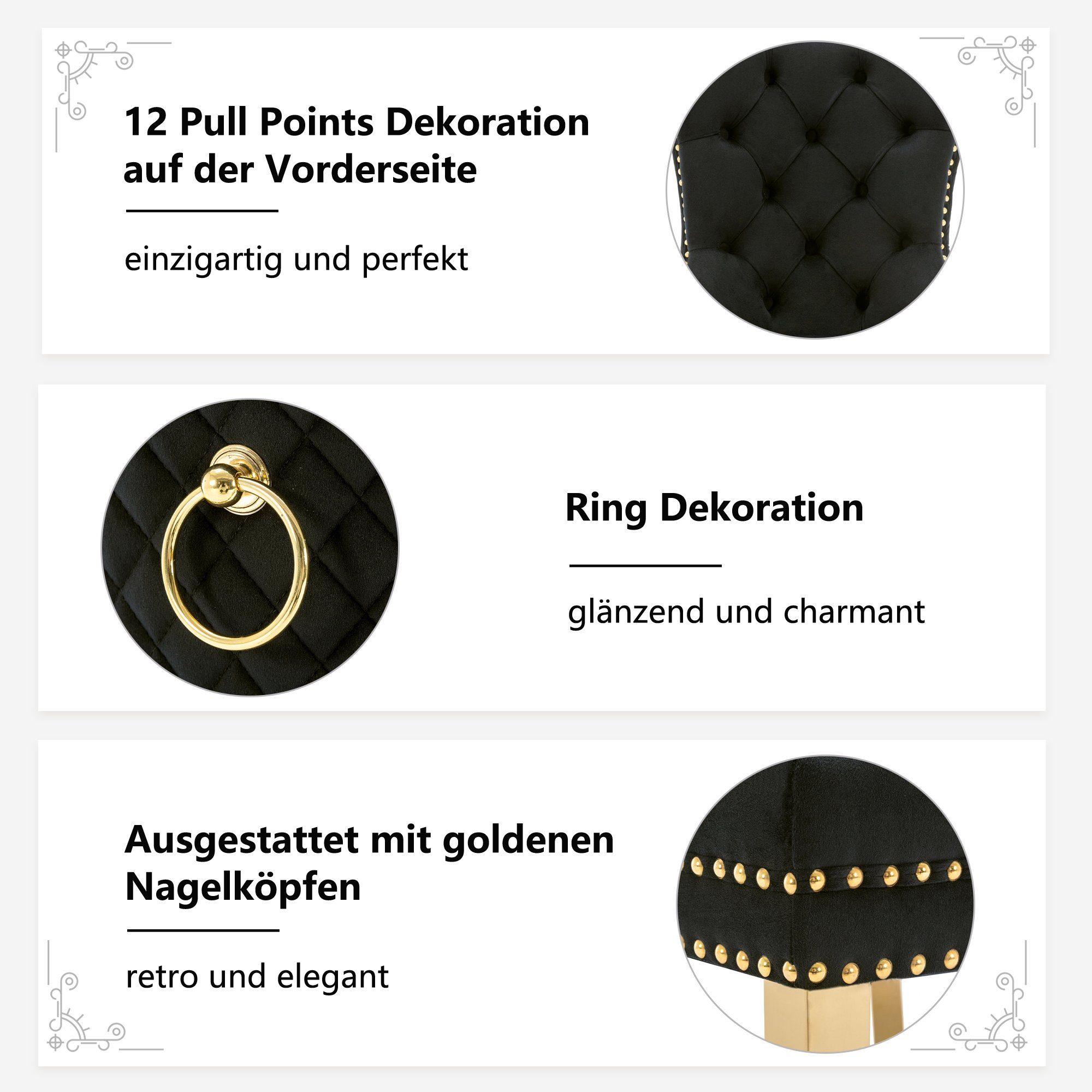 Esszimmerstuhl (Polsterstuhl, 2 St), Küchenstühle, Wohnzimmerstuhl, Golden Edelstahlbeinen, Samt