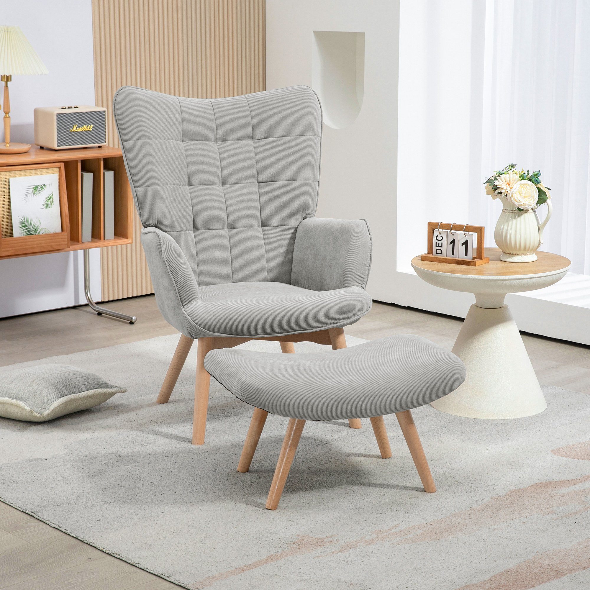 HOMCOM Relaxsessel Ohrensessel mit Hocker, Polstersessel günstig online kaufen