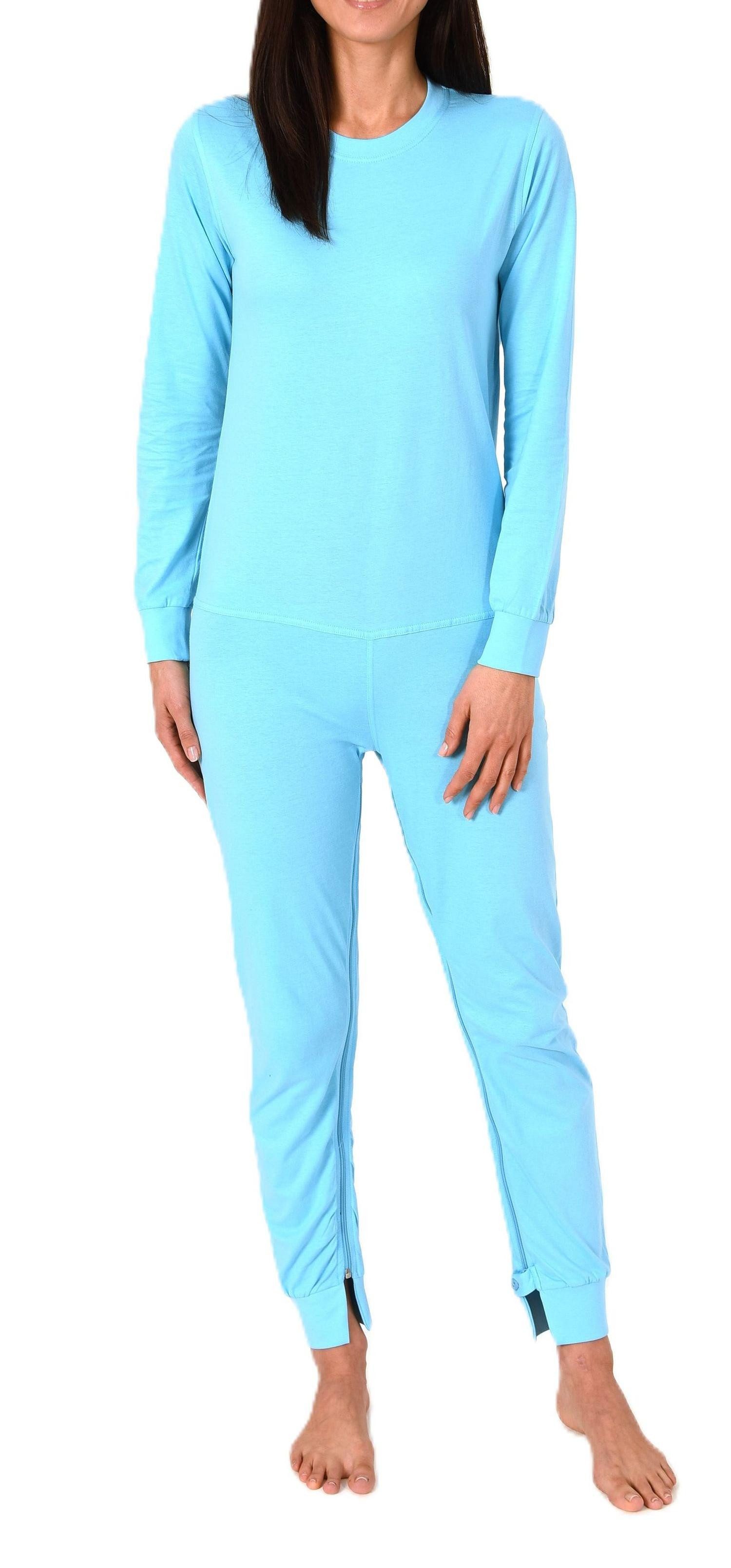 Normann Pyjama Damen Pflegeoverall langarm mit Reißverschluss am Rücken und Bein
