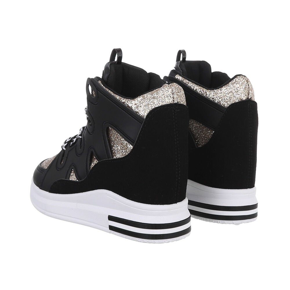 Ital-Design Damen High-Top Freizeit Sneakerboots (84463422) Keilabsatz/Wedge Sneakers High in Schwarz