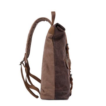 OKWISH Laptoprucksack Rucksack Schulrucksack Lederrucksack Reiserucksack Schultertasche (Vintage Schultertasche Notebook Laptop Tasche Schule Uni Rucksack, Backpack mit Laptopfach, für bis 17,3-Zoll Laptop, Echtleder, Canvas), für Herren Damen Jungen Teenager Freizeit Arbeit Business Reisen