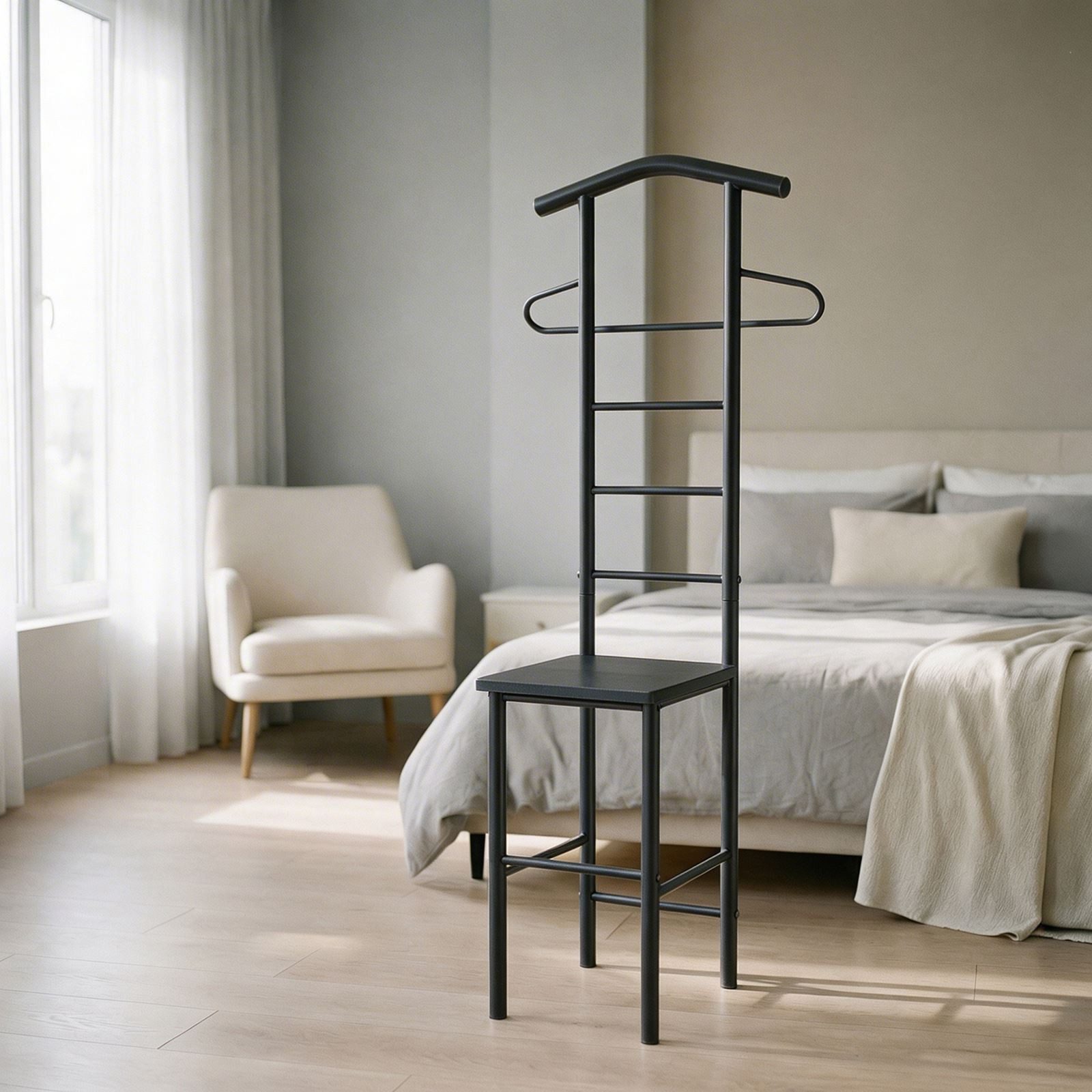 CARO-Möbel Herrendiener JIVO, Stummer Diener mit Hosenbügel Kleiderablage aus Metall schwarz