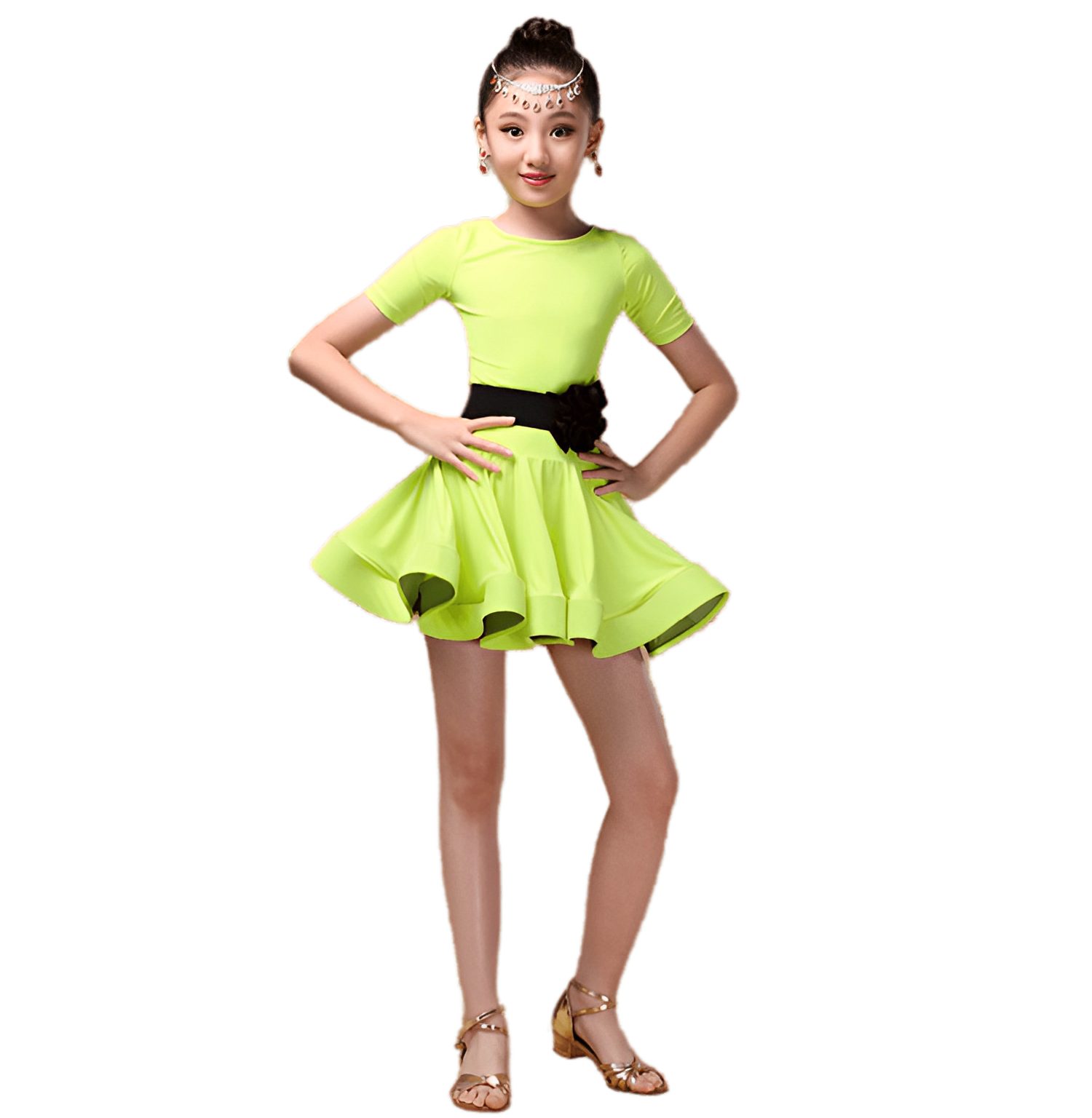 Matissa & Dad Tüllkleid Tanzkleid Ballett Latin Samba Kleid Röcke für Mädchen 3-15 Jahre Grün