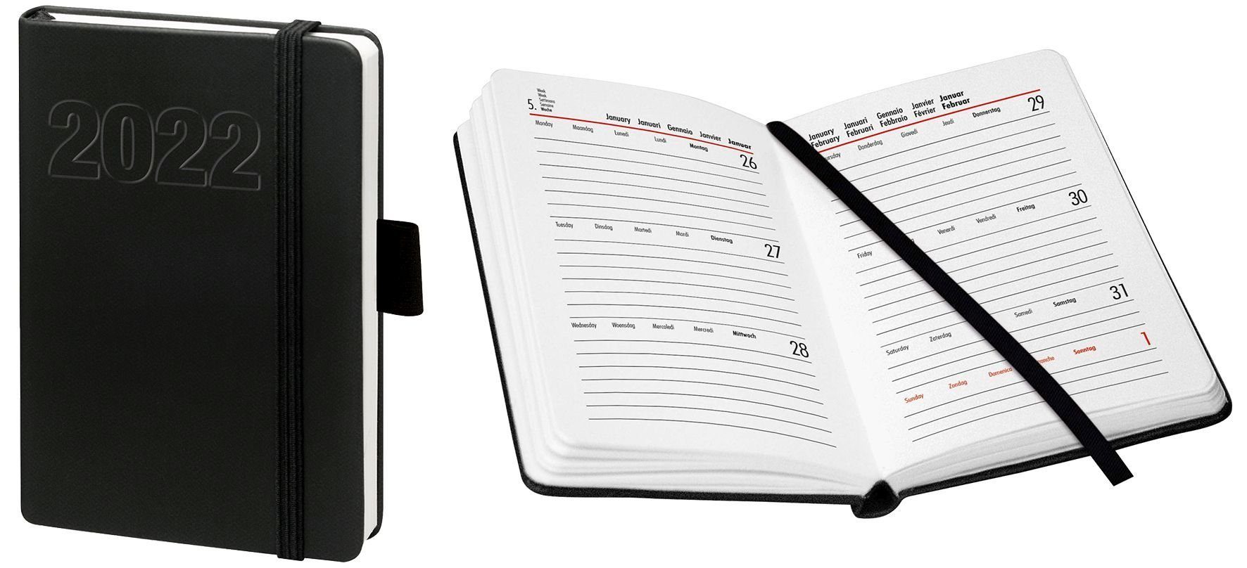 BSB Сумкиkalender bsb 02-0130 Buchkalender "V-book" 1 Woche / 2 Seiten A6 schwarz