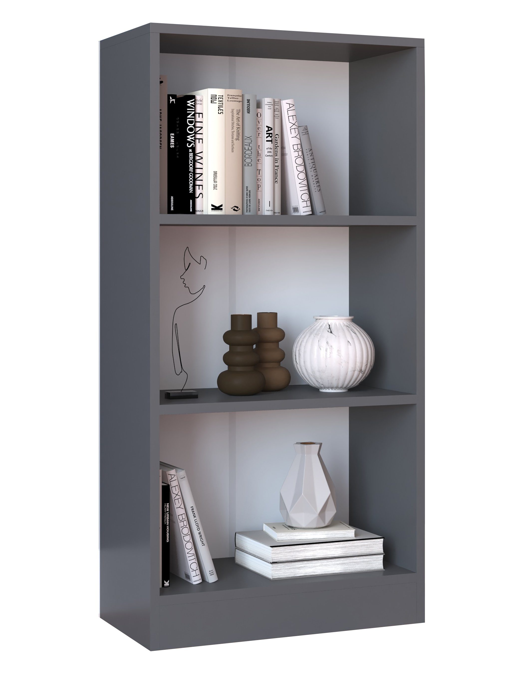 VCM Standregal Dilos Bücherregal B. 56 x T. 30 x H. 114 cm, Ordnung für Bücher und Ordner, für Wohnzimmer und Mediaraum, 3 Fächer