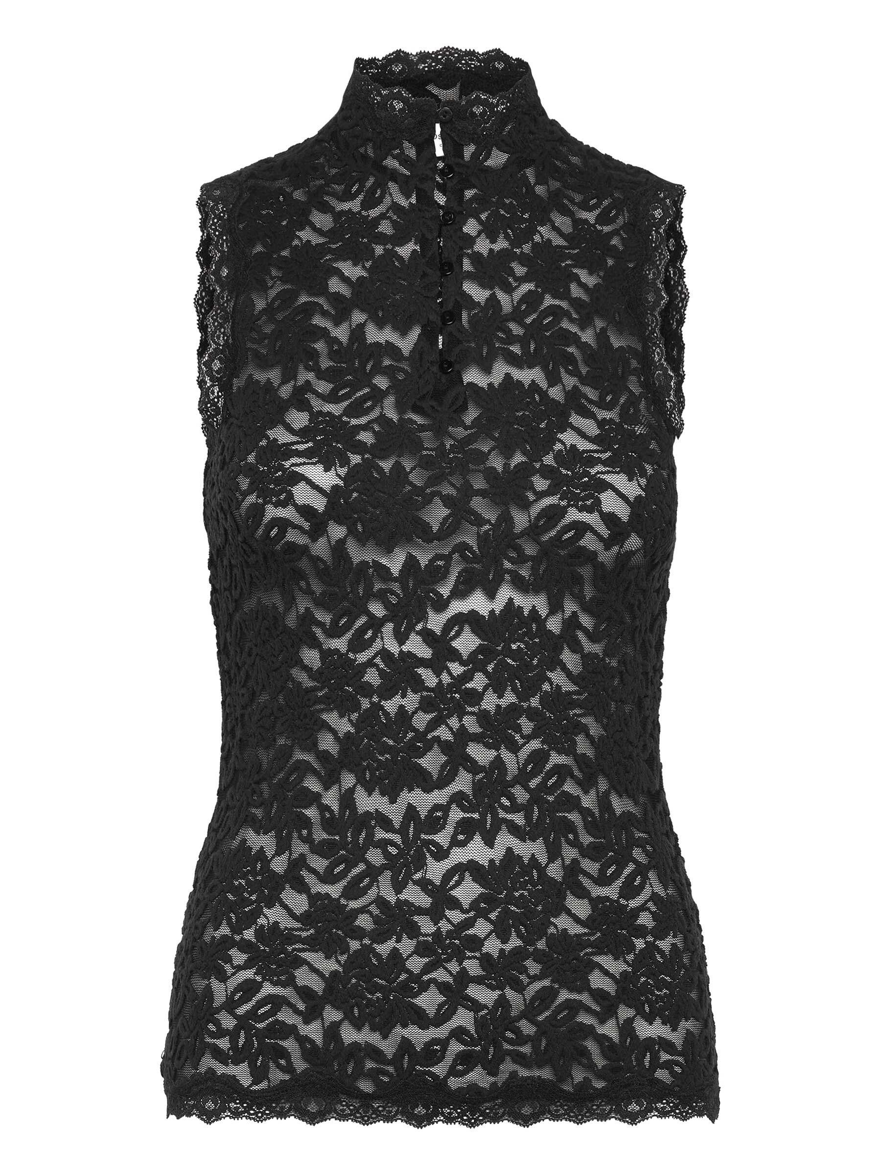 rosemunde Spitzentop Delicia lace top aus elastischer Baumwollspitze mit Stehkragen und Knopfleiste