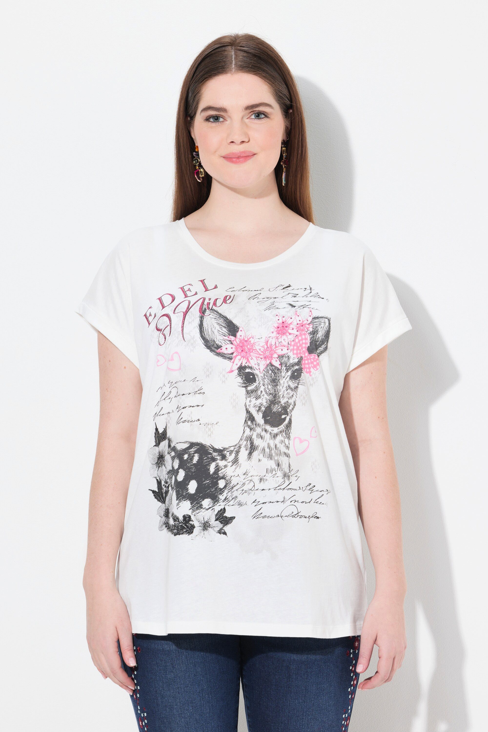 Ulla Popken T-Shirt T-Shirt Rehkitz Oversized Rundhals Halbarm günstig online kaufen