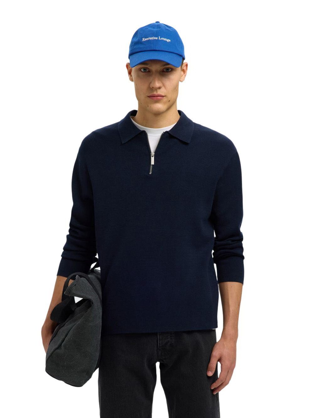 SELECTED HOMME Strickpullover SLHTELLER FN RELAXED HALF ZIP POLO aus Viskosemix