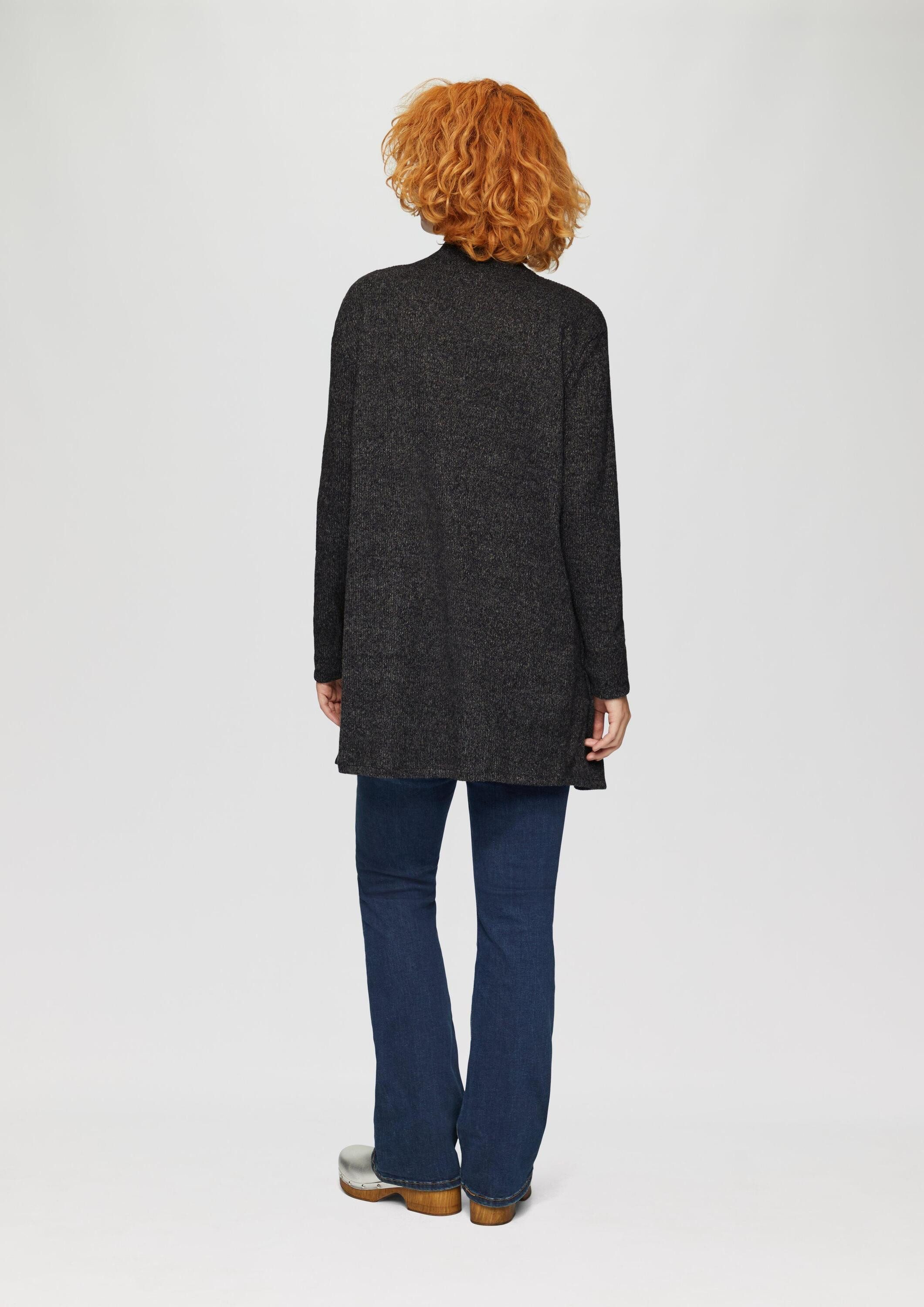 QS Cardigan T-Shirt Flauschiger Long-Cardigan mit Rippstruktur