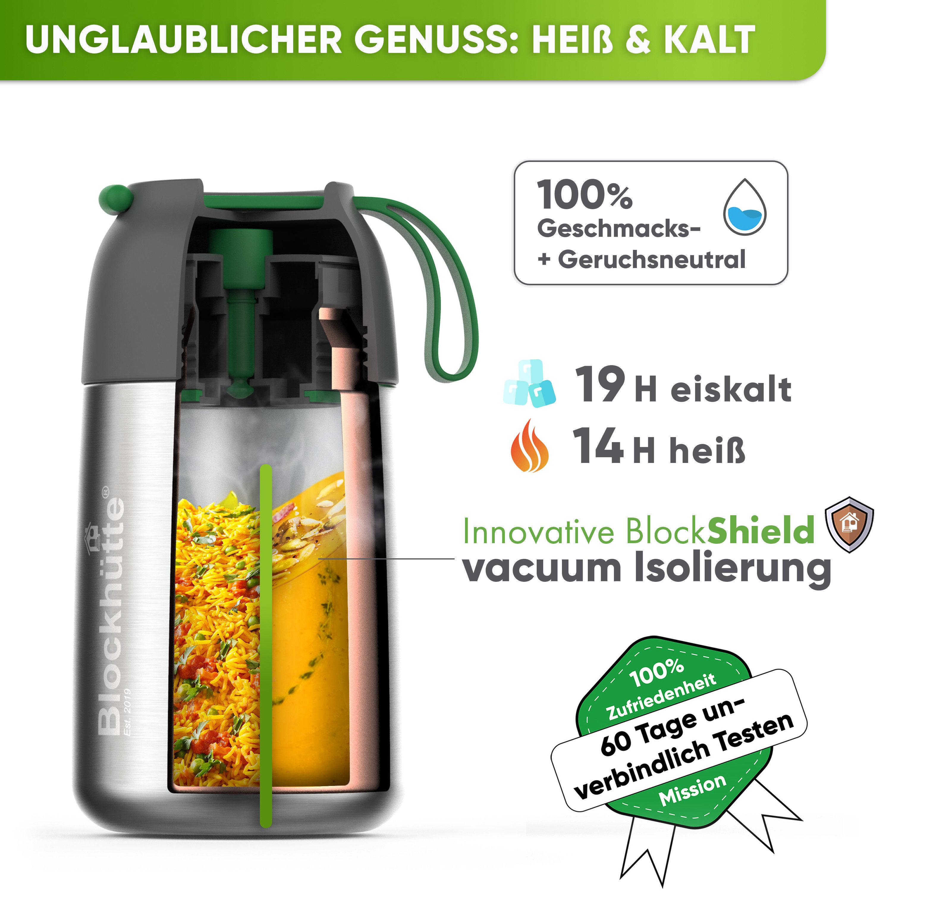 Blockhütte Thermobehälter 530ml, Auslaufsicher, Auslaufsicher, Rostbeständig, Geruchsresistent