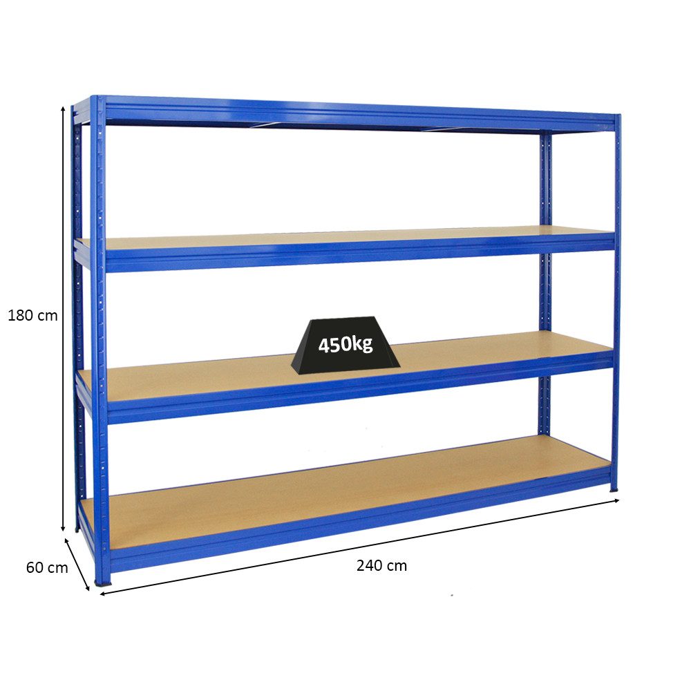 PROREGAL® Schwerlastregal Robustes Steckregal Lastenregal DINO mit 4 stabilen Fachböden, 4 Ebenen Steckmontage ohne Werkzeug hohe Belastbarkeit
