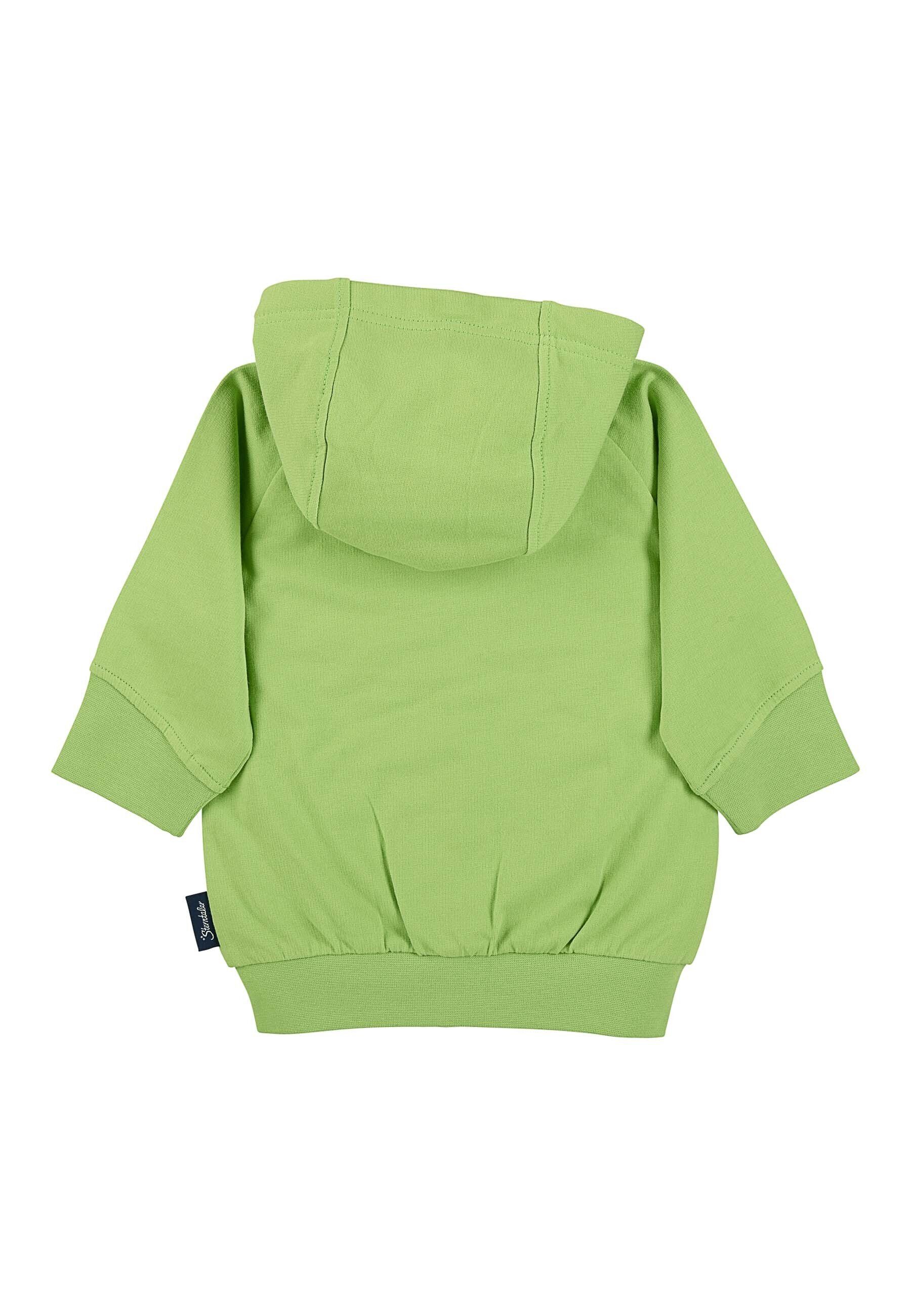 Sterntaler® Sweatjacke Baby-Jacke (1-tlg) Jacke - und Baby-Jacke in Grün Kinderjacke gestreiftem mit - Babyjacke aus Baby Reißverschluß, Bündchen - elastischen Jerseyfutter mit mit Kangarootasche Jersey Baumwolle