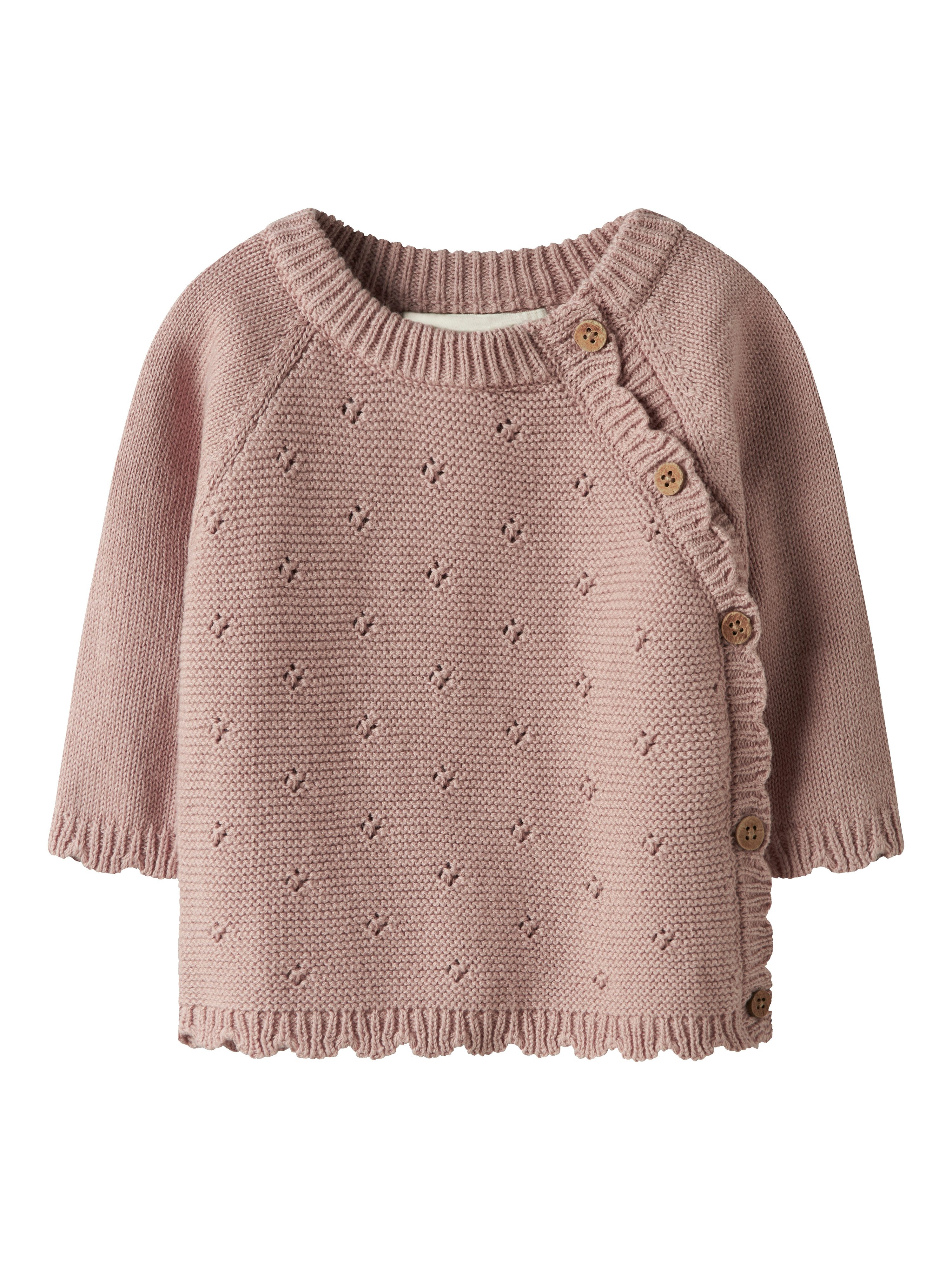 Lil' Atelier Strickjacke NBFLAGUNA LS WRAP KNIT LIL NOOS mit Lochstrickmuster, weiche Baumwolle