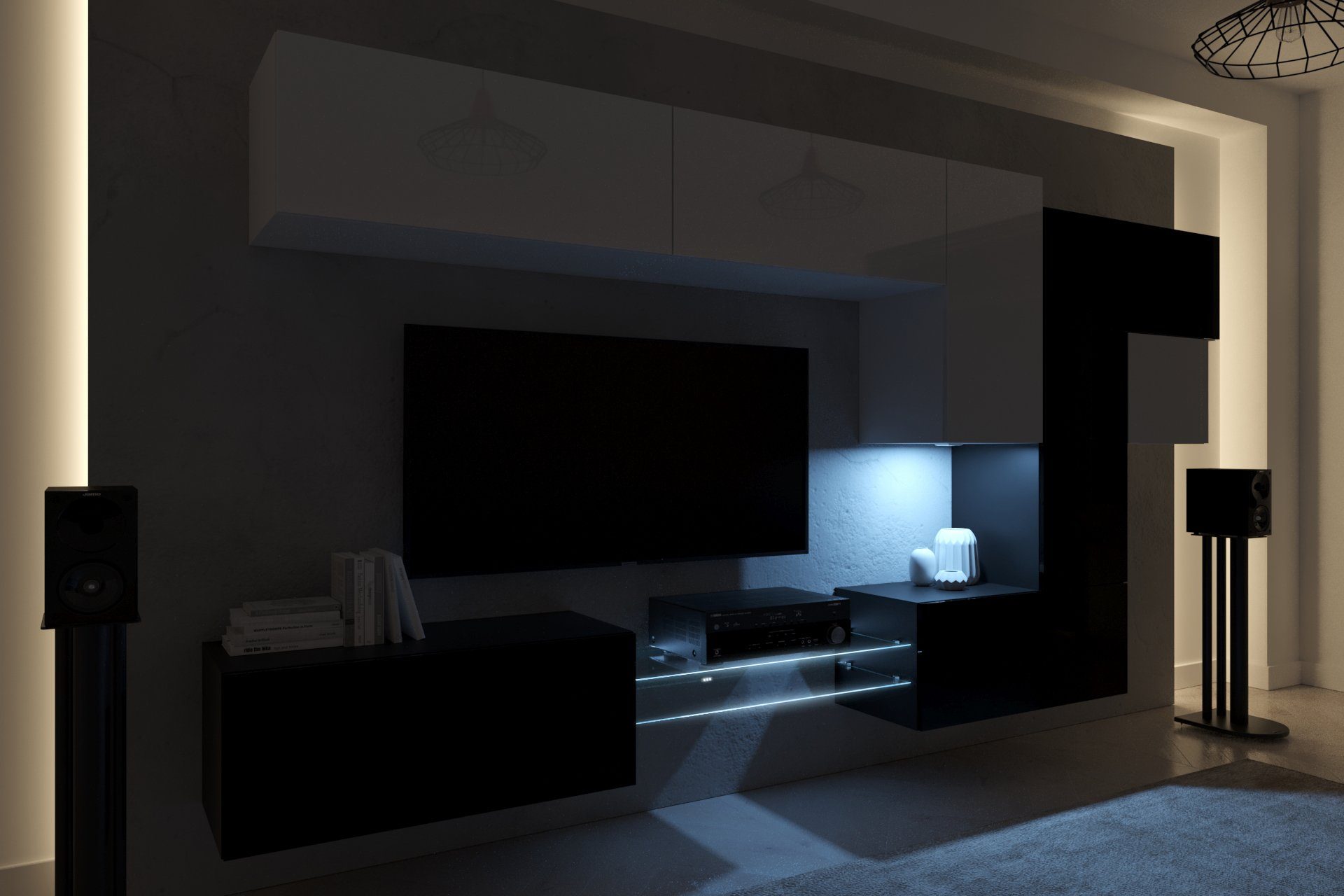 Elegantes Innovation Set, Eiche Design NovaStyle), Sonoma ROYAL24_MARKT Wohnwand - Moderne - Premium-Qualität, 10-St., und in - Wohnzimmer - Wohnwand Qualität Matt (Komplett Beleuchtung