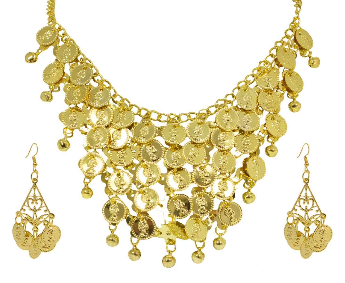 Kostüm Halskette und Ohrringe mit Münzen - Gold, Kostüm