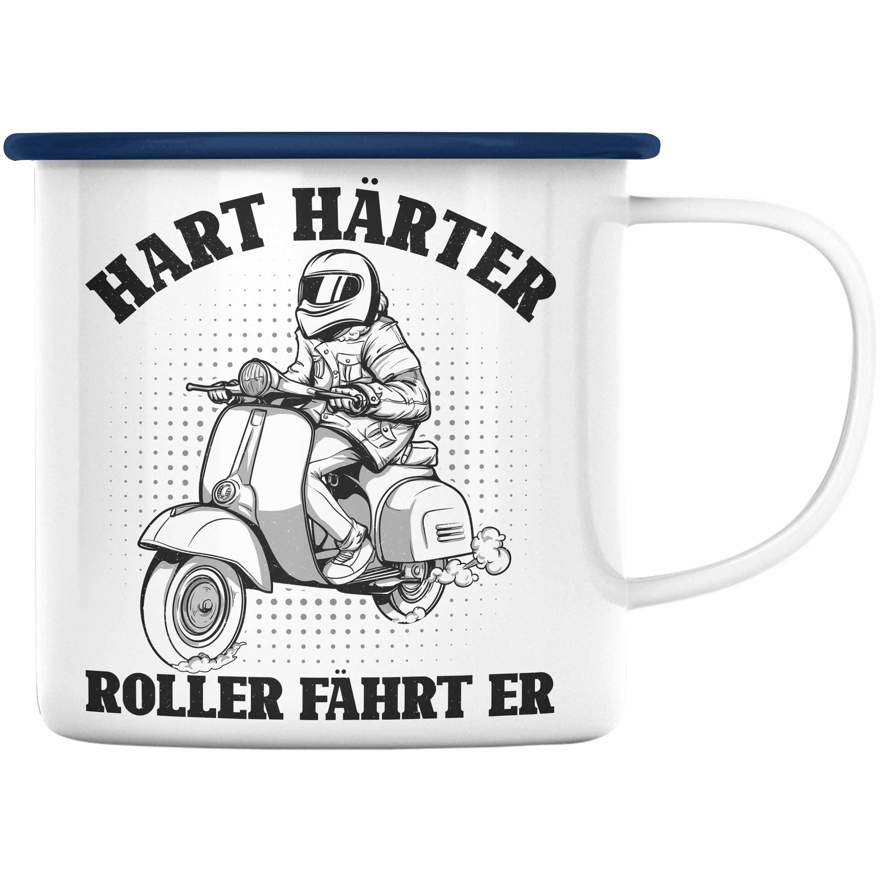 Trendation Thermotasse Trendation - Roller Führerschein Bestanden Geschenk Emaille Tasse Hart Härter Roller Fährt Er Geschenkidee Blau