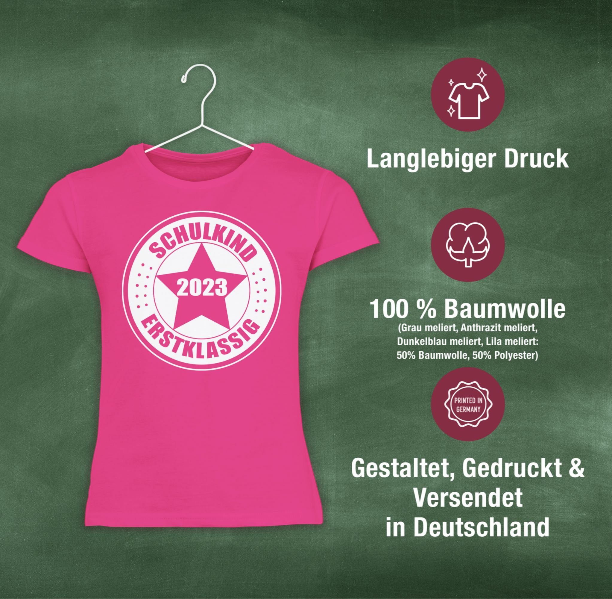 Einschulung Fuchsia - Erstklassig Shirtracer Mädchen 2023 T-Shirt 1 Schulkind