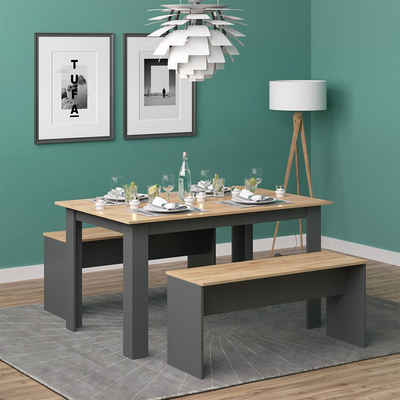 Vicco Sitzgruppe Tischgruppe Esszimmer Esstisch SENTIO Anthrazit, (Set, 3-tlg., 3-er Set), Pflegeleicht