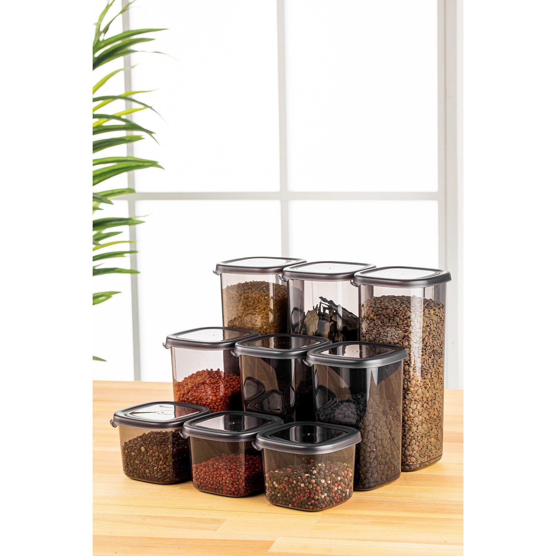 Vorratsdose 100% PLASTIC, 10 x 10 x 9,5 cm / 550 ml (3 Pieces) M5358