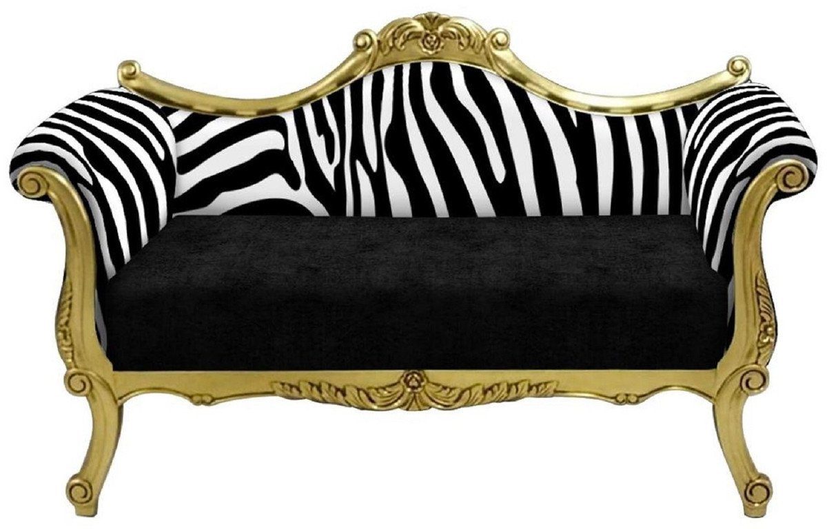 Casa Padrino Sofa Barock Sofa mit Zebra Muster Schwarz / Weiß / Gold - Handgefertigtes Wohnzimmer Sofa im Barockstil - Barock Wohnzimmer Möbel