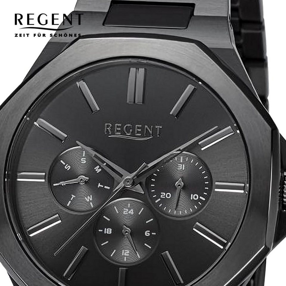42mm), extra rund, Armbanduhr Quarzuhr Herren Analog, Datum Regent Metallarmband, groß (ca. Armbanduhr Regent Herren