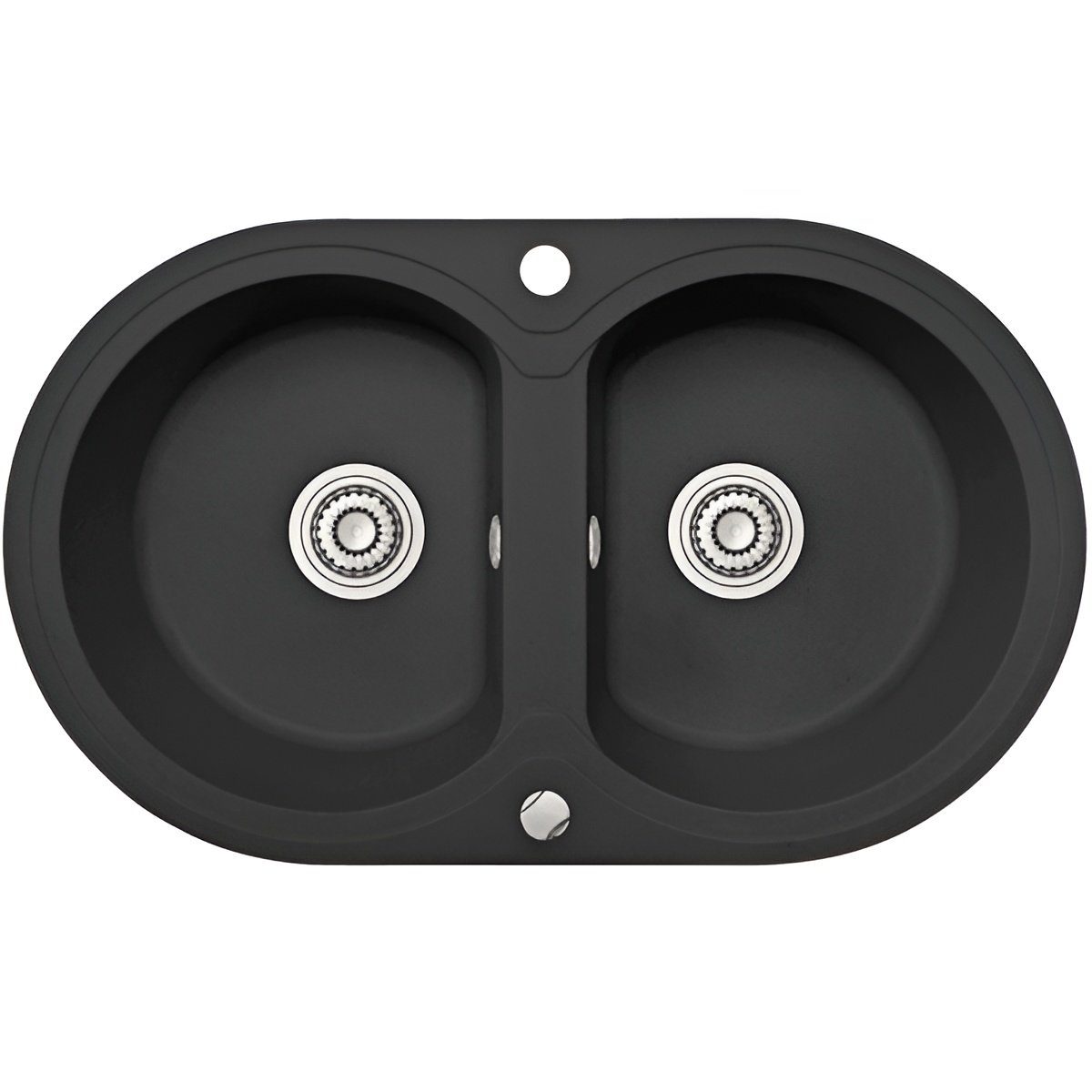 KOLMAN Küchenspüle Doppelbecken Dafne Granitspüle, Rund, 47/78 cm, Schwarz, Space Saving Siphon GRATIS