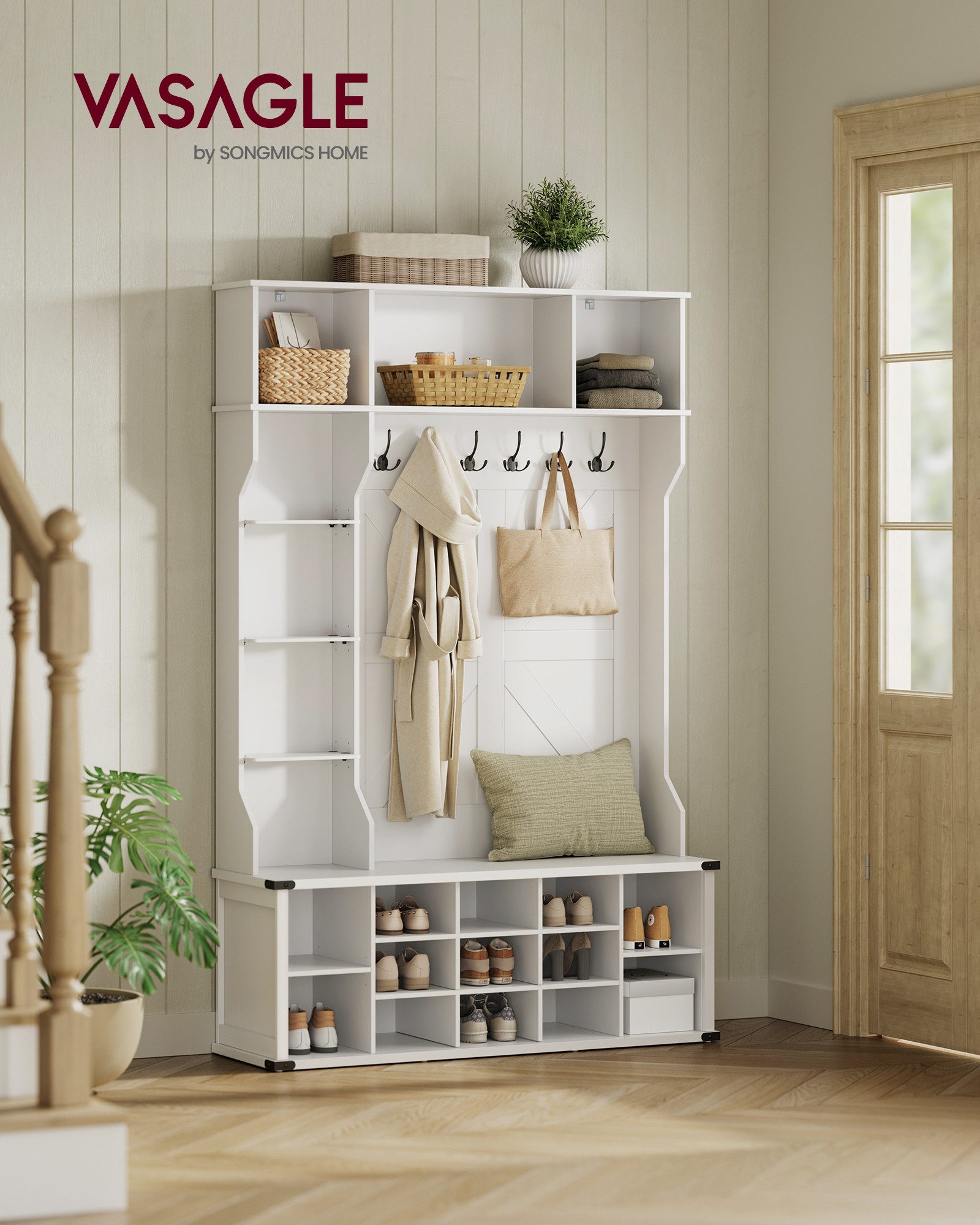 VASAGLE Garderobenständer Garderobe, 4-in-1 Garderobenständer mit Schuhbank günstig online kaufen