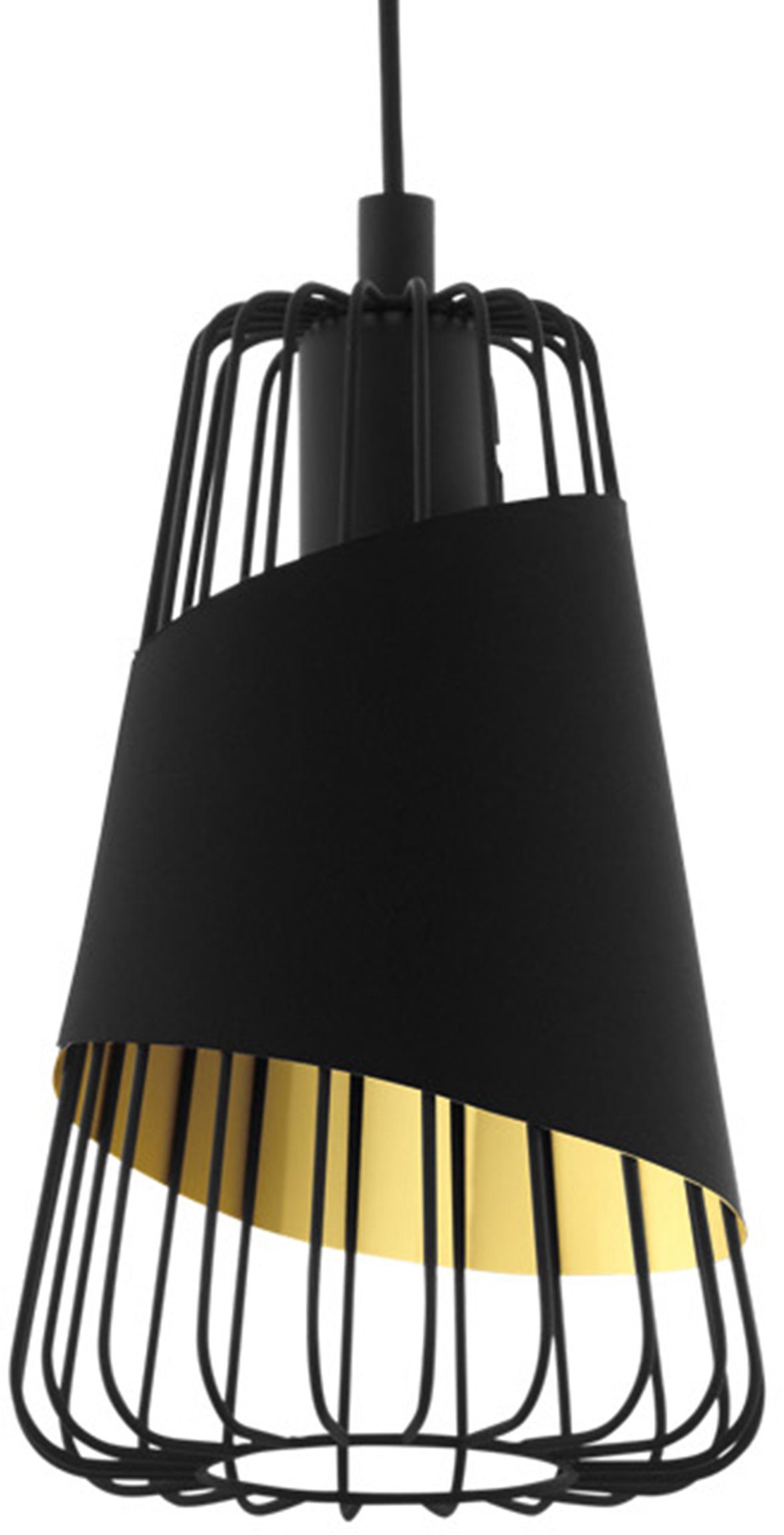 EGLO Hängeleuchte AUSTELL Hängelampe, E27, IP20, Stahl und Textil, Esszimmerlampe, Lampe, ohne Leuchtmittel, Pendellampe, H110 x Ø16,5 cm, schwarz, gold, 1X60W exkl.