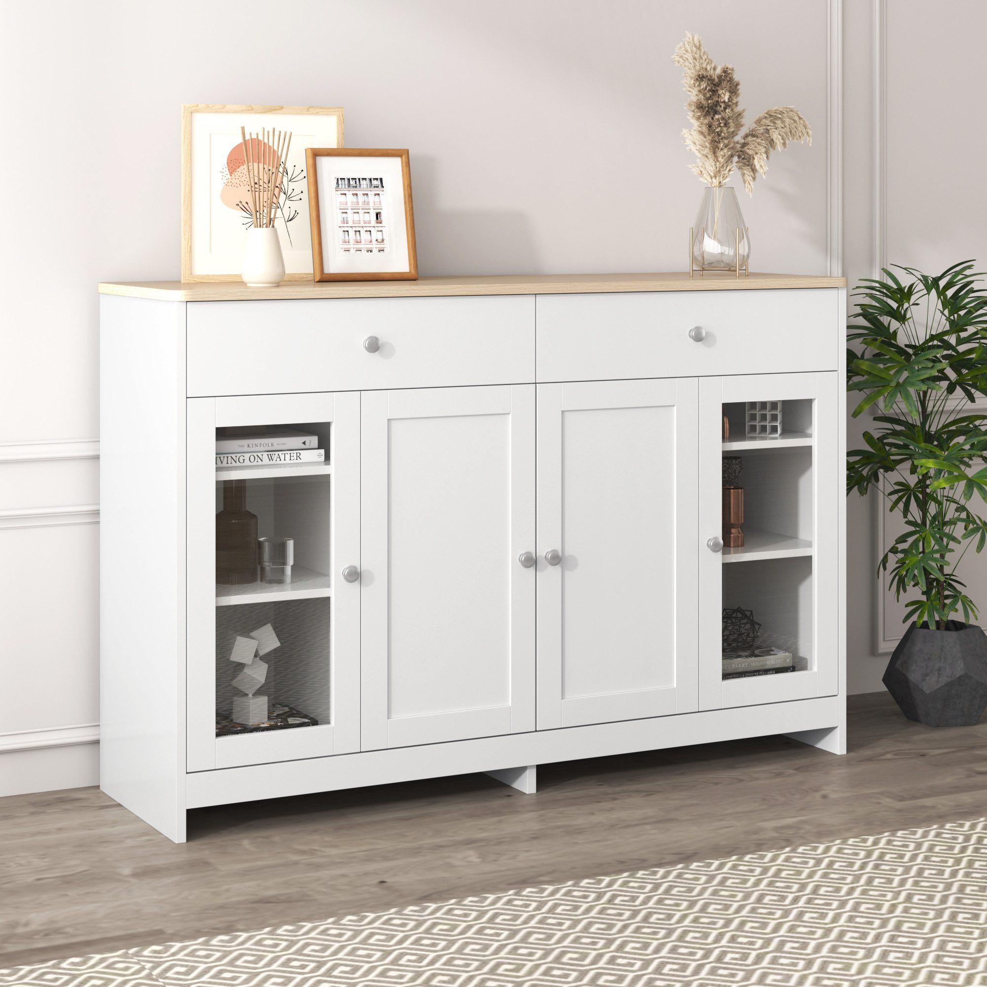 MODFU Sideboard Küchenschrank (mit gehärteten Glastüren günstig online kaufen