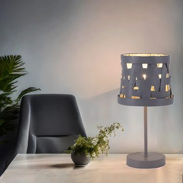 etc-shop Tischleuchte, Leuchtmittel nicht inklusive, Design Tisch Lampe grau Wohn Schlaf Zimmer Nacht Licht Textil Lese