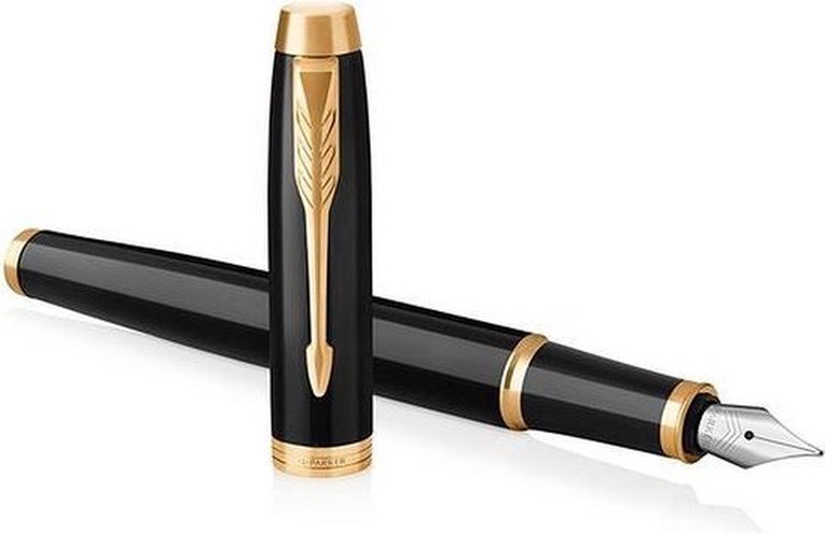 Parker Füllhalter IM-Vulpen Medium, blaue Tinte, schwarze Lackierung, Geschenkbox, (1-tlg), Medium Spitze M; schwarze Lackierung mit goldener Akzent; für Rechts