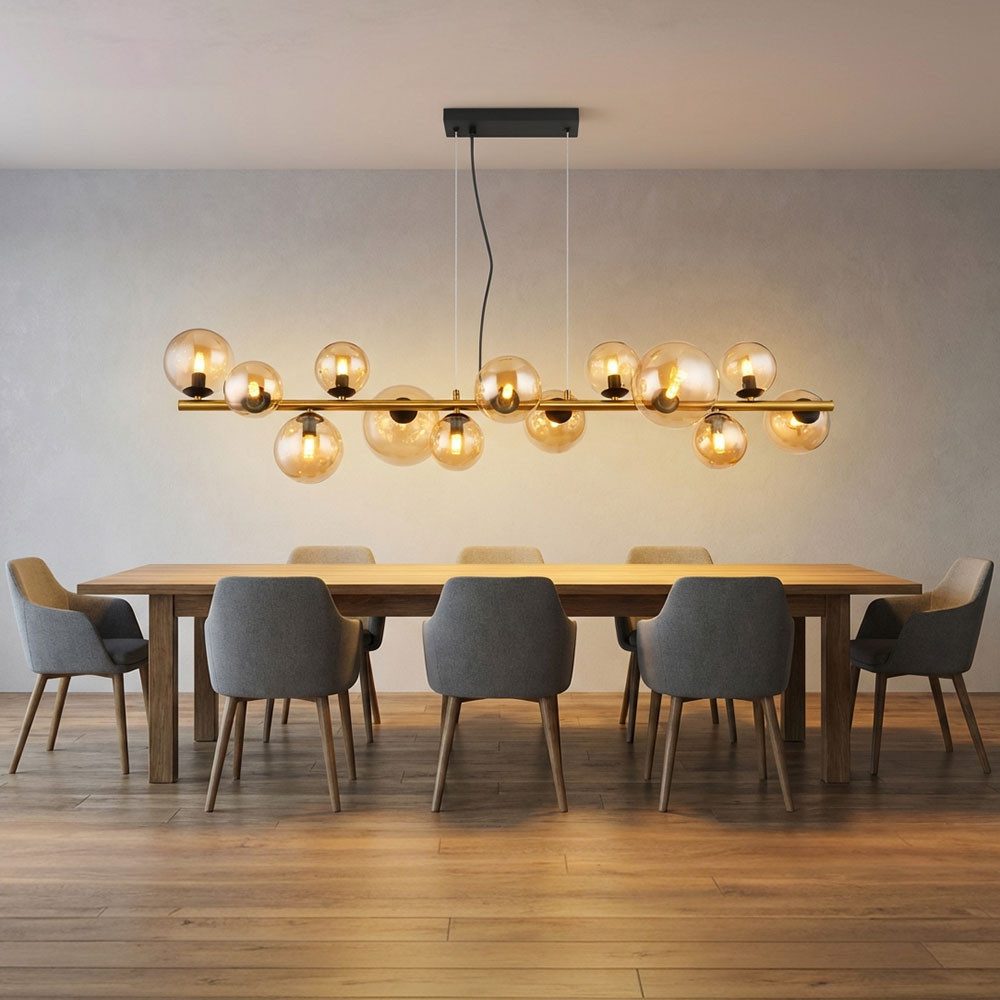 GLOBO LIGHTING LED Pendelleuchte, Leuchtmittel inklusive, Hängeleuchte Decken Pendelleuchte amber messing Kugel LED L 120 cm