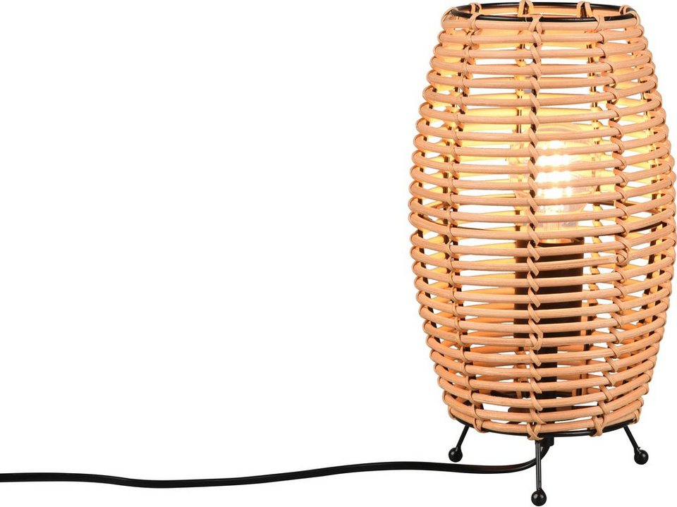 TRIO Leuchten Schreibtischlampe Inga, Ein-/Ausschalter, ohne Leuchtmittel,  warmweiß - kaltweiß, Tischleuchte aus Rattan Korbgeflecht Optik exkl 1xE27,  Schnurschalter