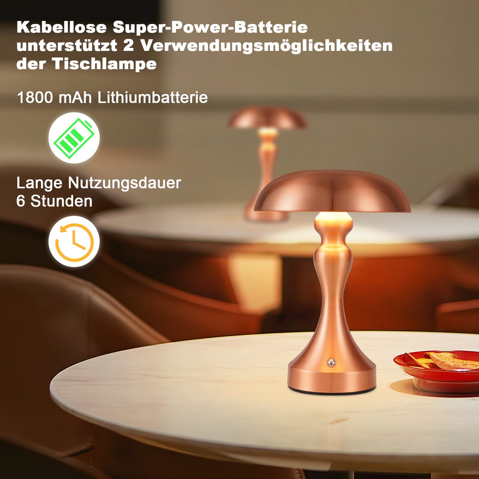ZMH LED Tischleuchte Kabellos Vintage Akku Nachttischlampe Touch Dimmbar fü günstig online kaufen